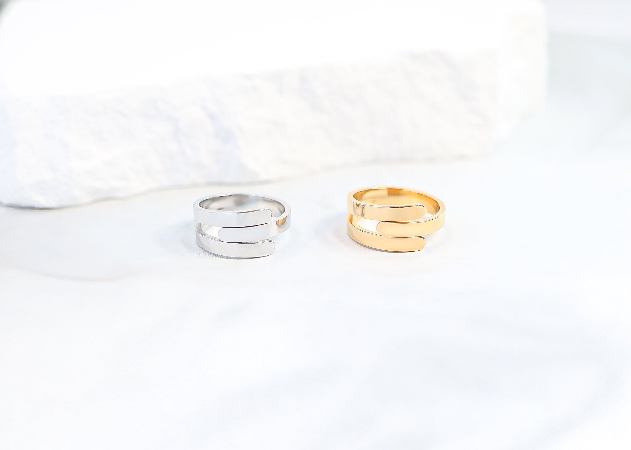 18K Gold PVD Stainless Steel Blank 3 Name Wrap Ring / ZRJ9018、mySite、dreamappss