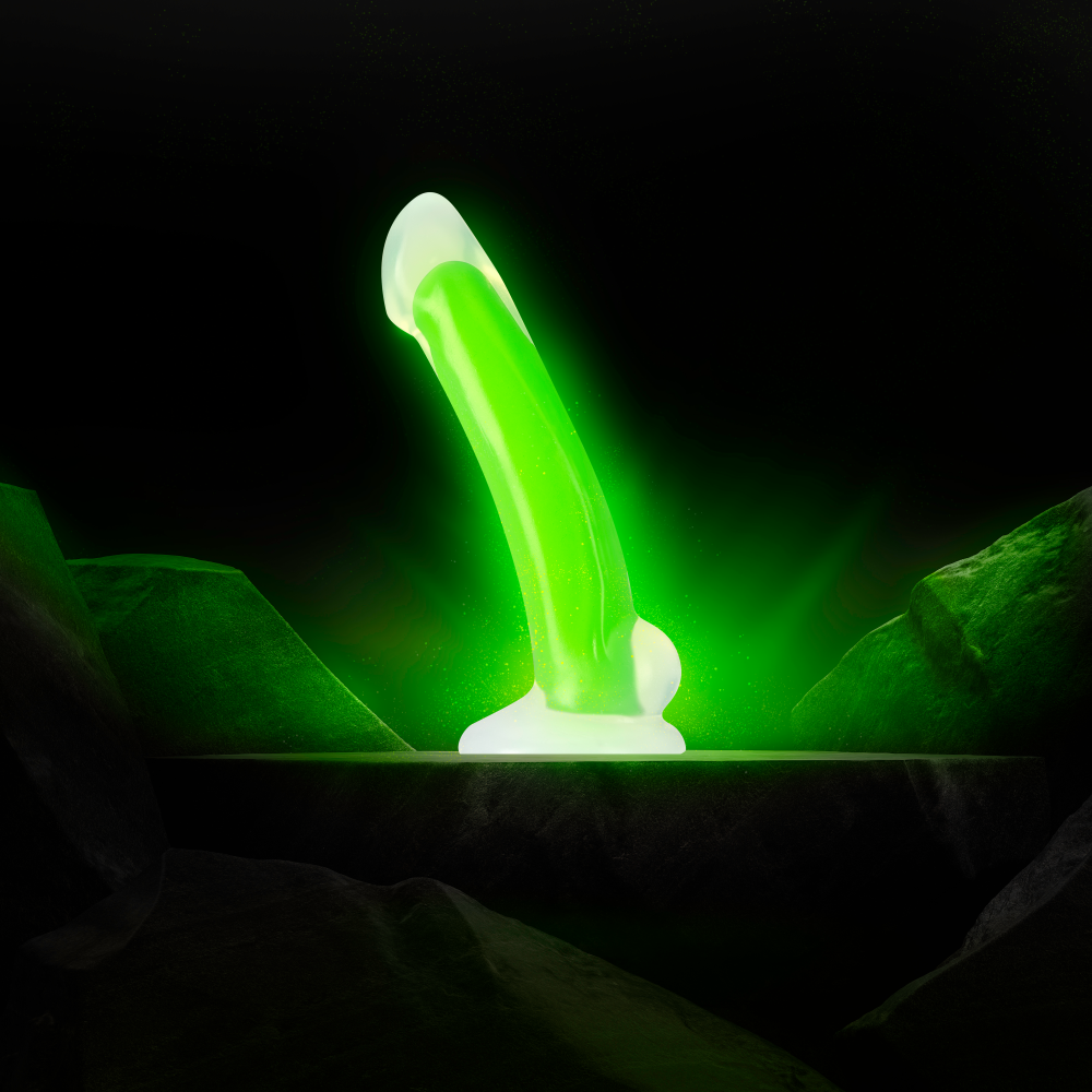 Neo Elite By Blush® | Omnia Glow In The Dark Neon Green: 7-Inch Long Curved Dildo - Made with Purio™ Silicone & SensaFeel® Dual Density Realistic Technology、mySite、bottomscart