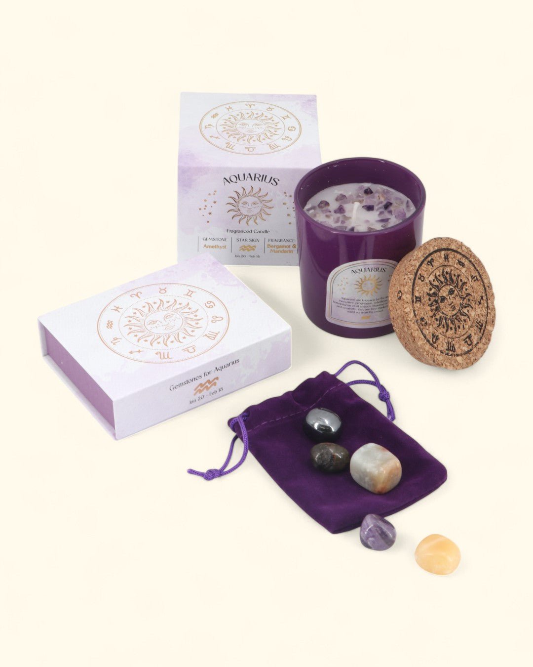 Aquarius Zodiac Candle & Crystal Tumblestone Set、mySite、topwebapps