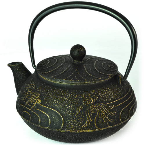 Iwachu Cast Iron Tetsubin Teapot with Goldfish Pattern in Black & Gold、mySite、topwebapps