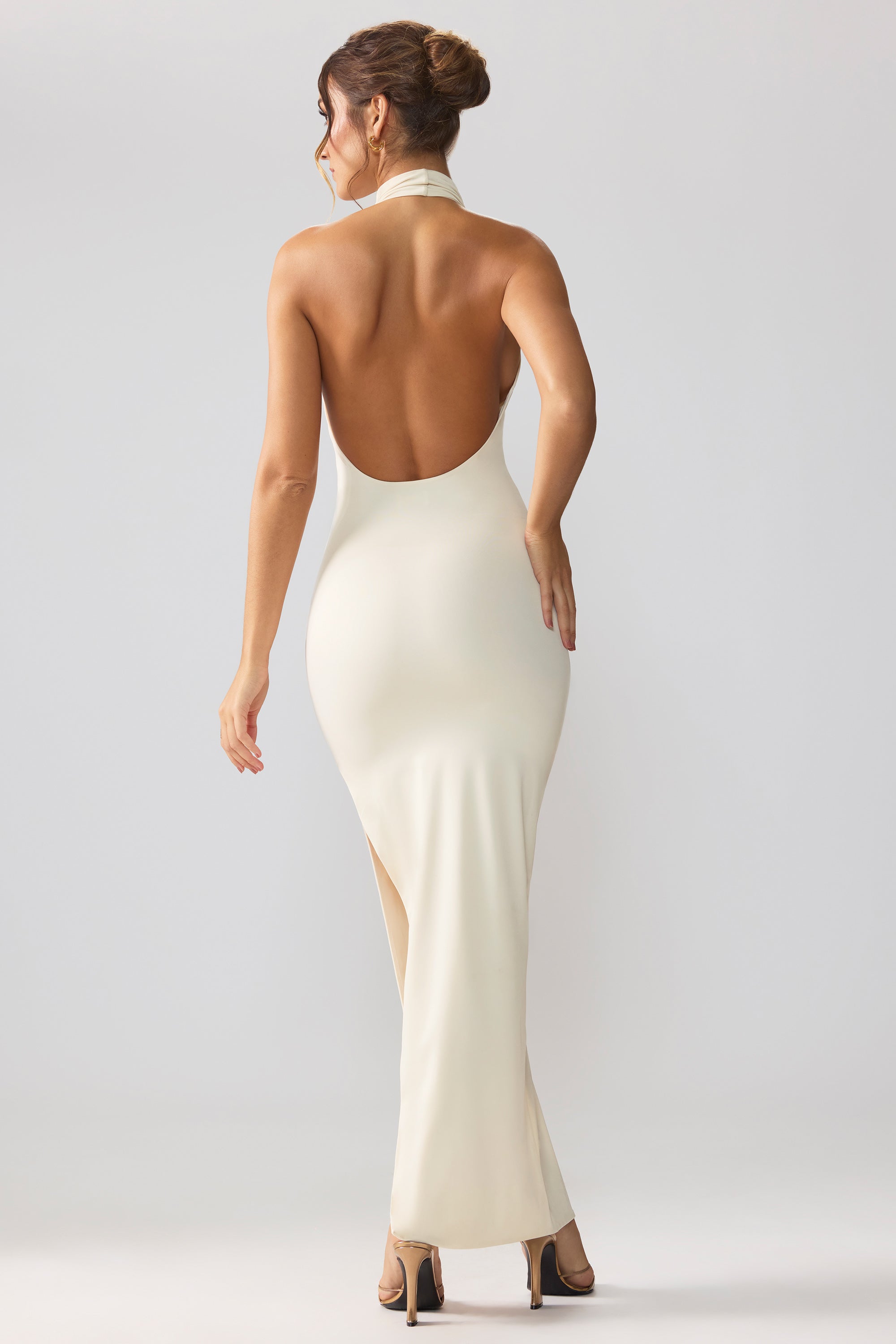 Premium Jersey Cowl Neck Backless Maxi Dress in Ivory、mySite、solidvoid