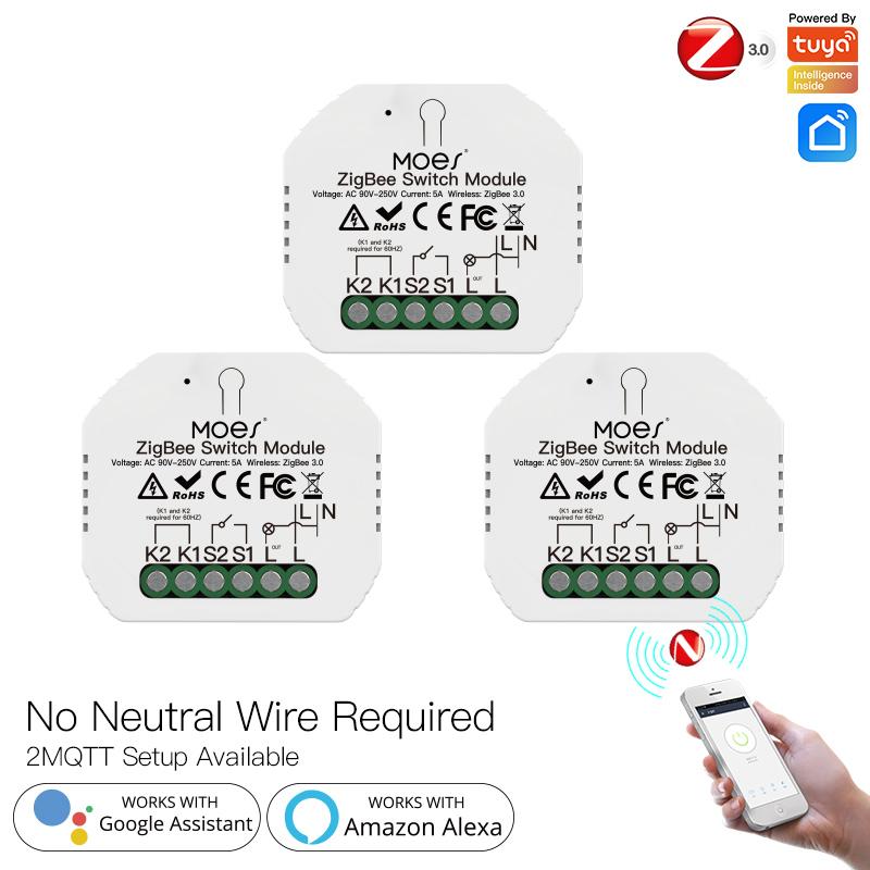 ZigBee Smart Light Switch Module Tuya No Neutral Wire 2 Way Required 2MQTT Relay、mySite、fannypackpong