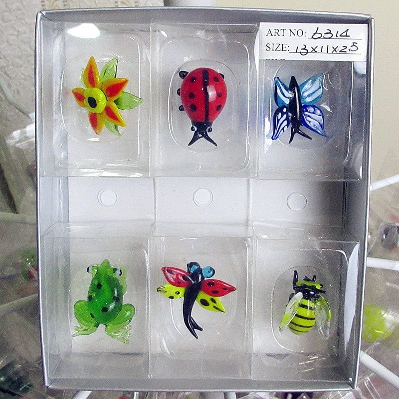 Garden Set Murano Glass Figurines-Bee, Butterfly, Frog, Dragonfly, Ladybug, Flower、mySite、g9winljtr