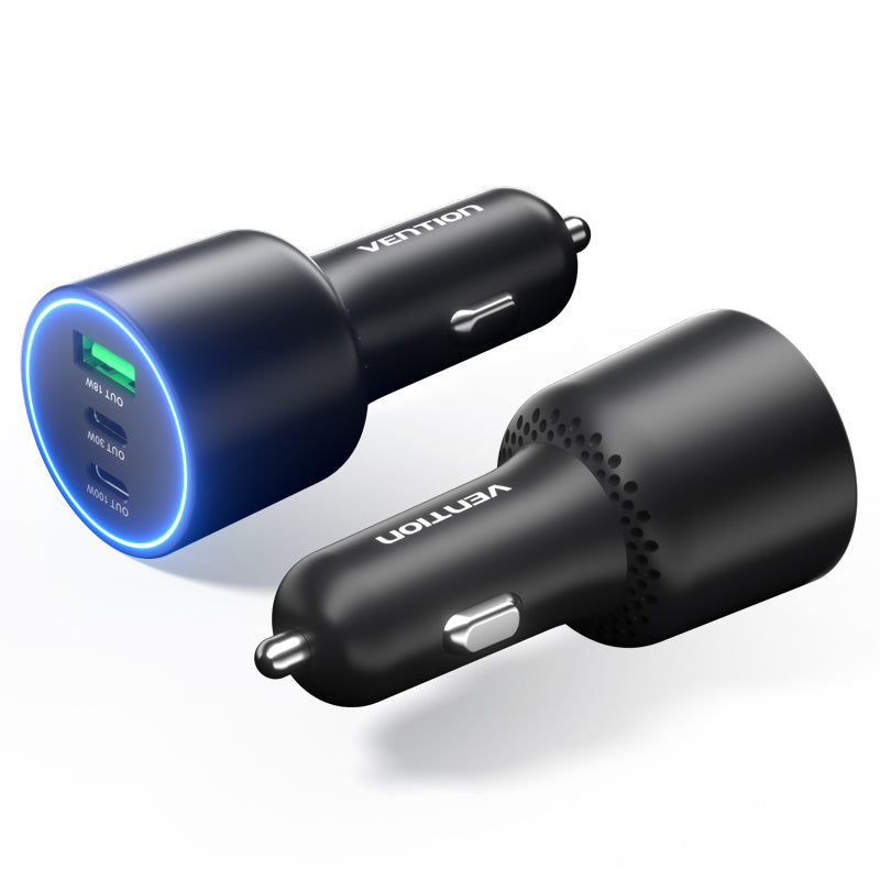Vention Three-Port USB C+C+A (100W+65W+30W) Car Charger Black ABS Type、mySite、fannypackpong
