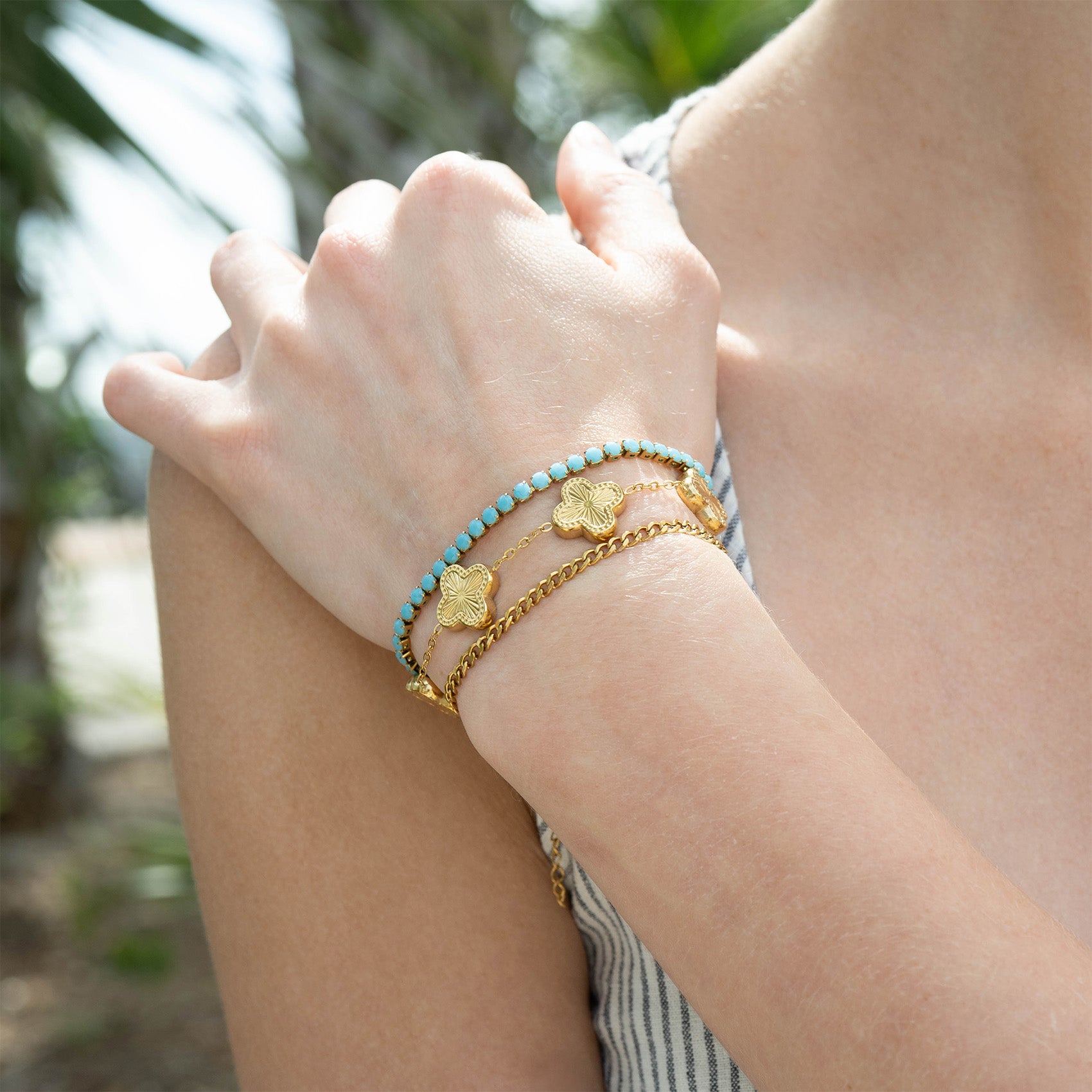 18K Gold PVD Stainless Steel Turquoise Rhinestone Tennis Chain Bracelet / TBR0006、mySite、dreamappss