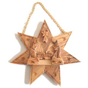  Olive Wood Nativity Scene Set in one piece inside Star of Bethlehem (14.5 cm or 5.5 diameter)、mySite、elrpsem3k