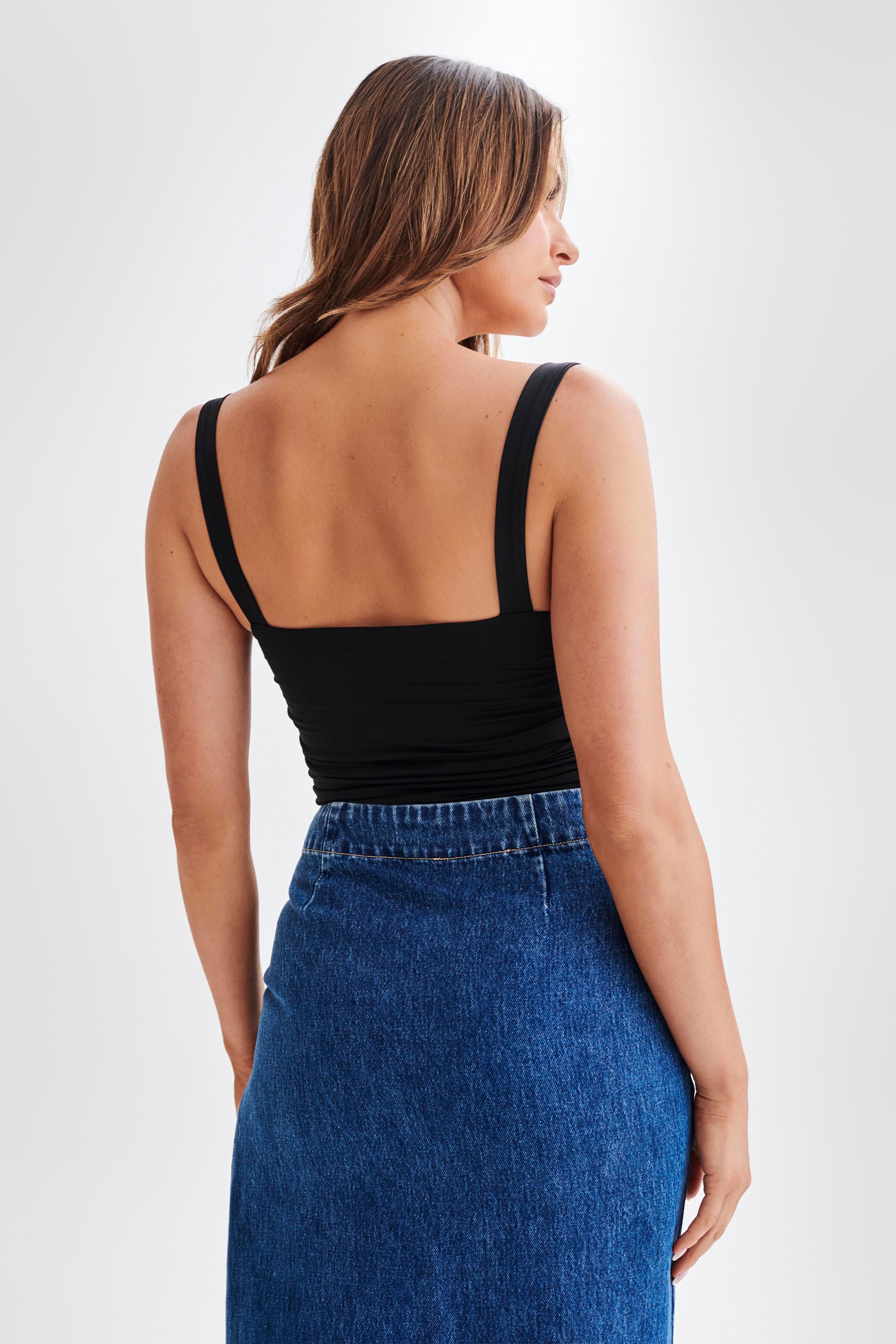 Hailey Slinky Long Line Sweetheart Top - Black、mySite、solidvoid