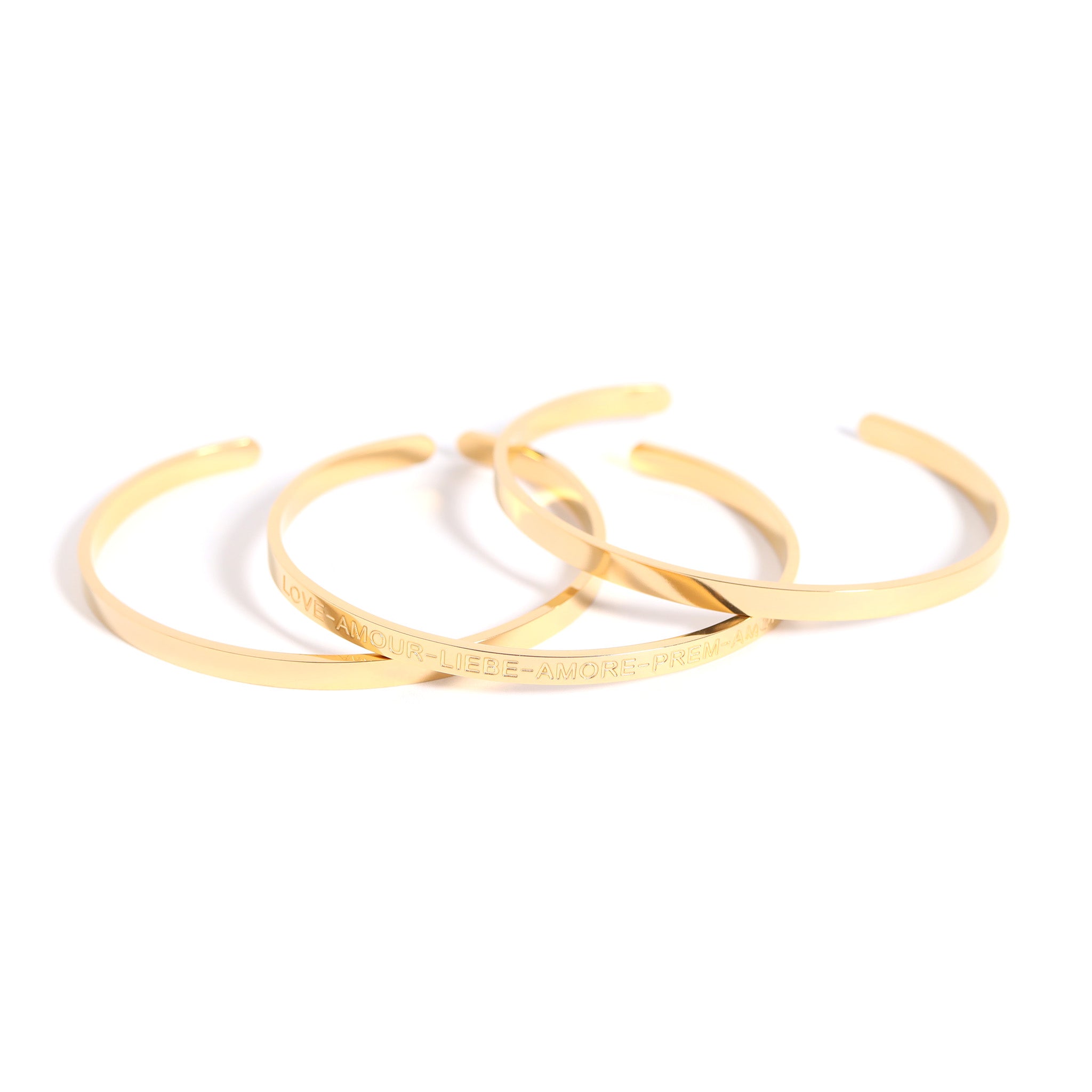 18K Gold PVD Stainless Steel Love Languages 3 Pc Bangle Set / BRJ1012、mySite、dreamappss
