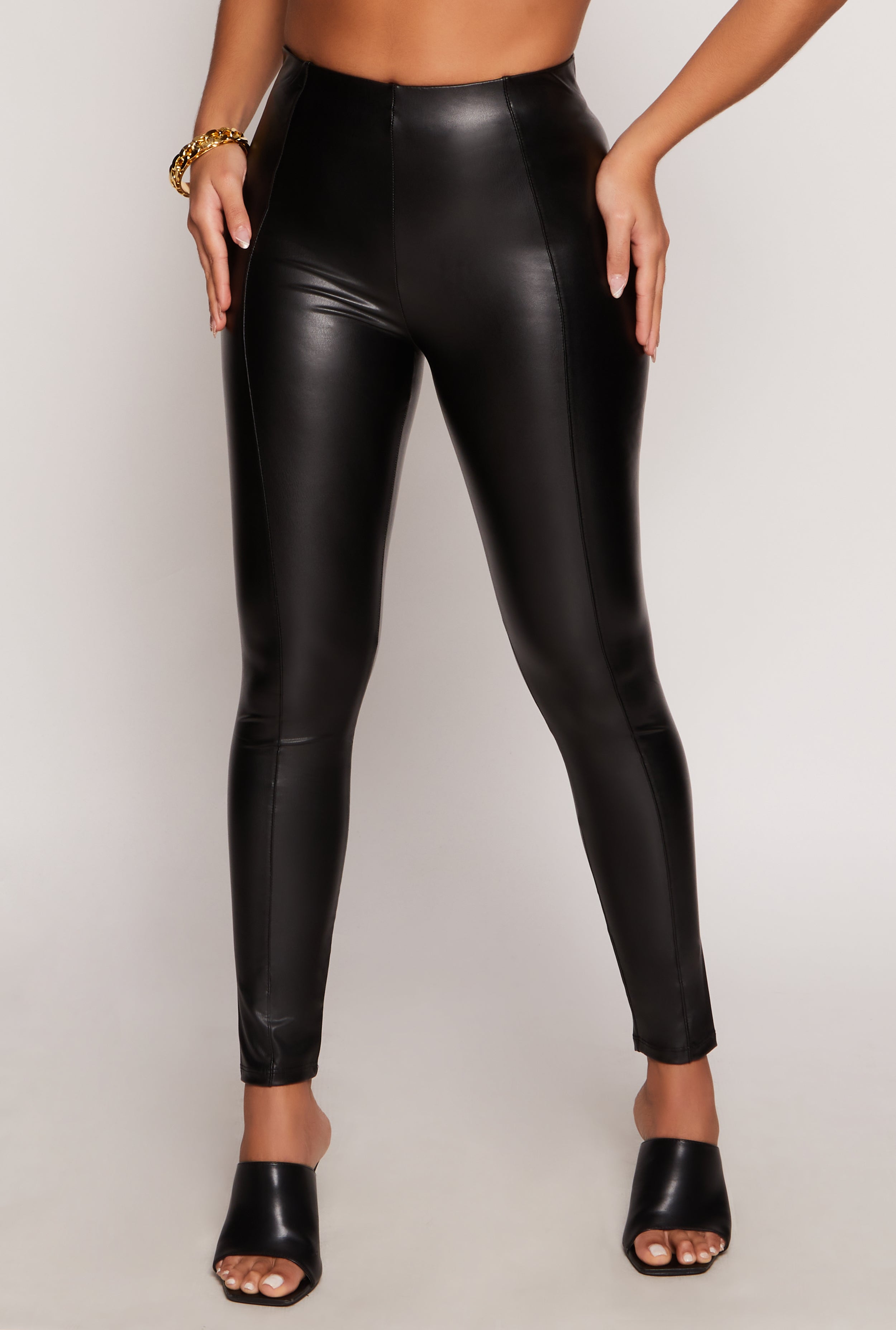 Faux Leather Pintuck High Waist Leggings、mySite、camillekostekn