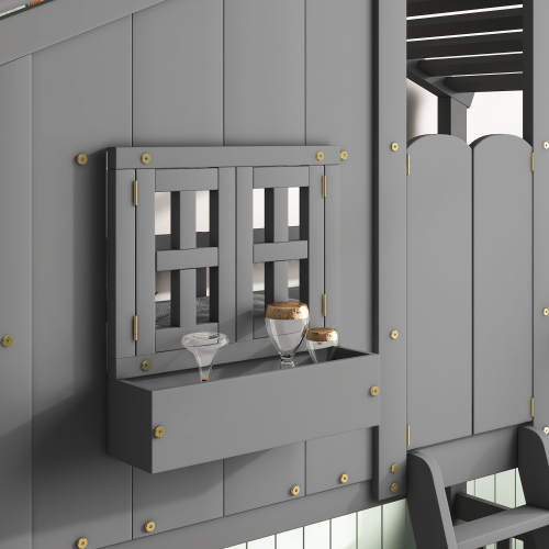 Twin over Twin House Bunk Bed with Roof , Window, Window Box, Door , with Safety Guardrails and Ladder,White、、casual