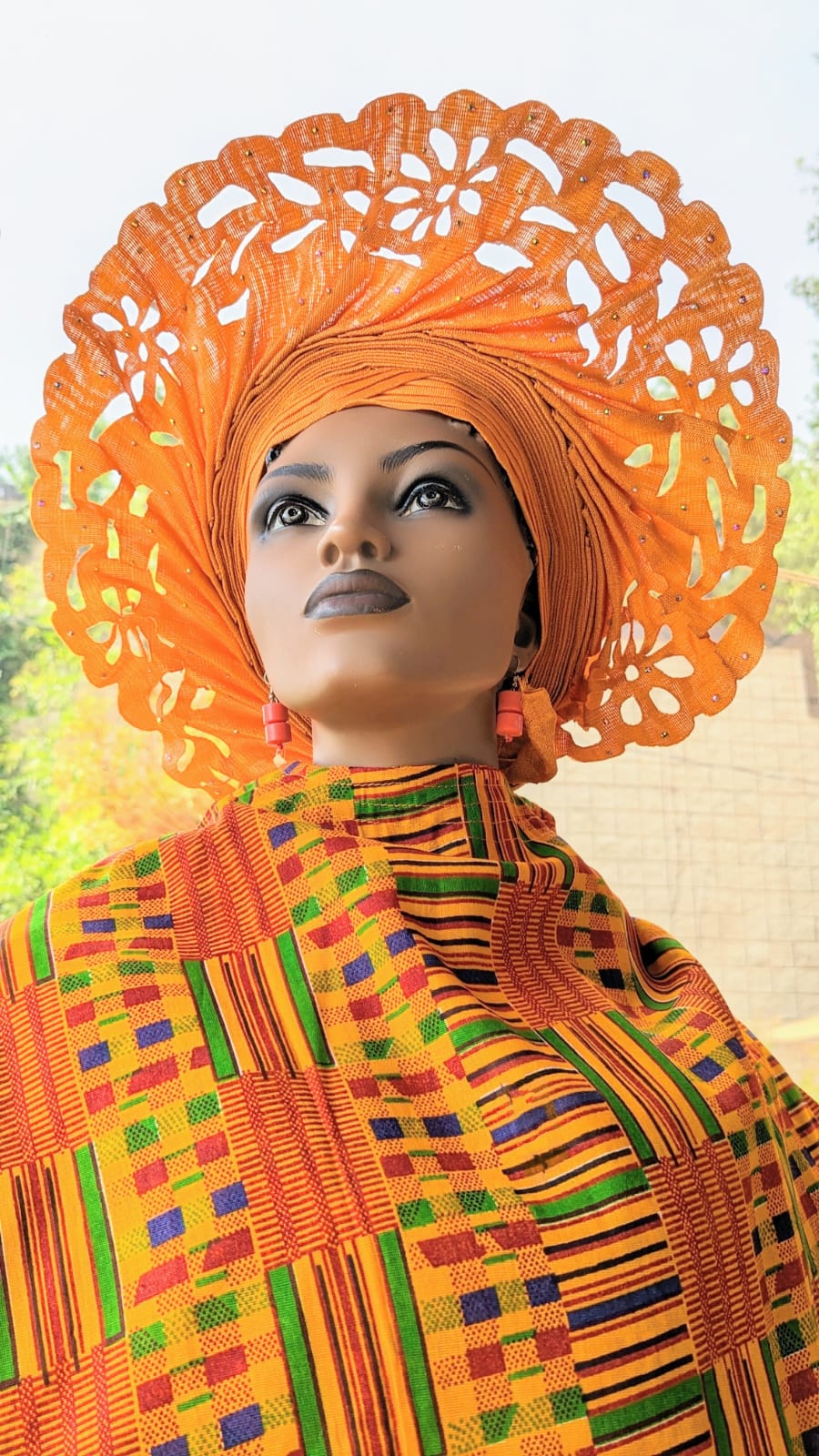 Egnaro Orange African Head Tie Lazercut Autogele pre-tied head wrap-DPAGO65、mySite、solidvoid