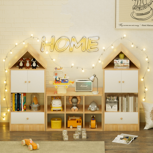 Versatile Children's Bookshelf with House-Shaped Design, Multi-Functional Storage for Books and Toys, Adjustable Placement, Durable Kids Organizer for Playroom or Bedroom Easy Assembly & Safe for Kid、、casual