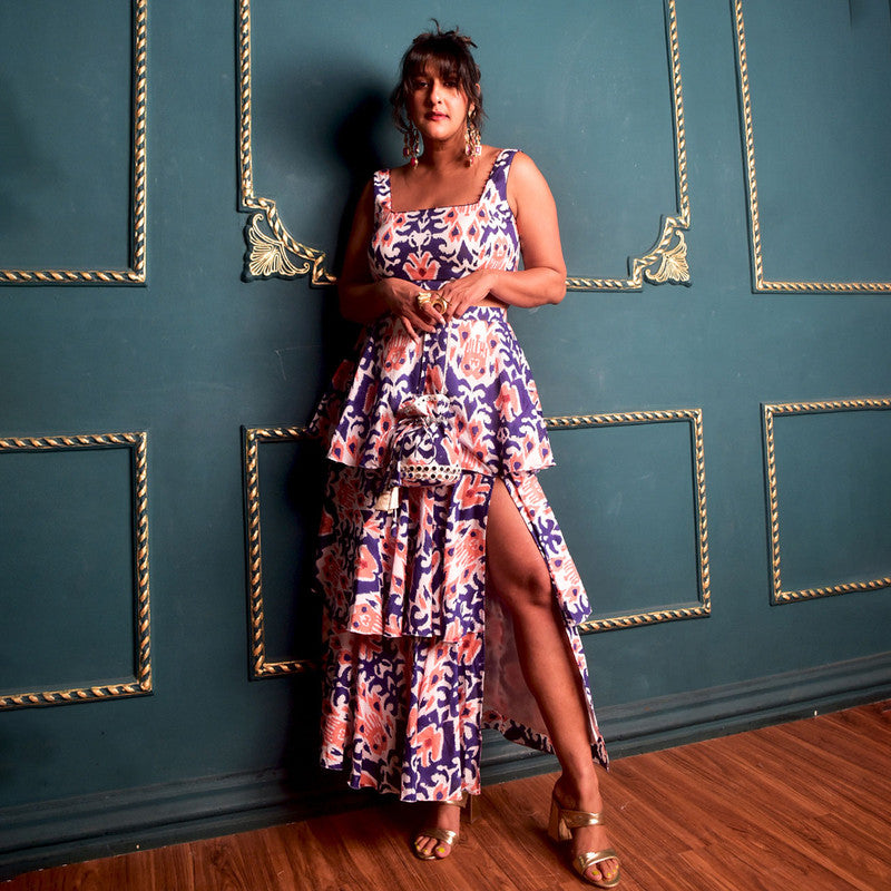 Cotton Co Ord Set For Women | Top & Skirt | Block Print | Blue、mySite、camillekostekn