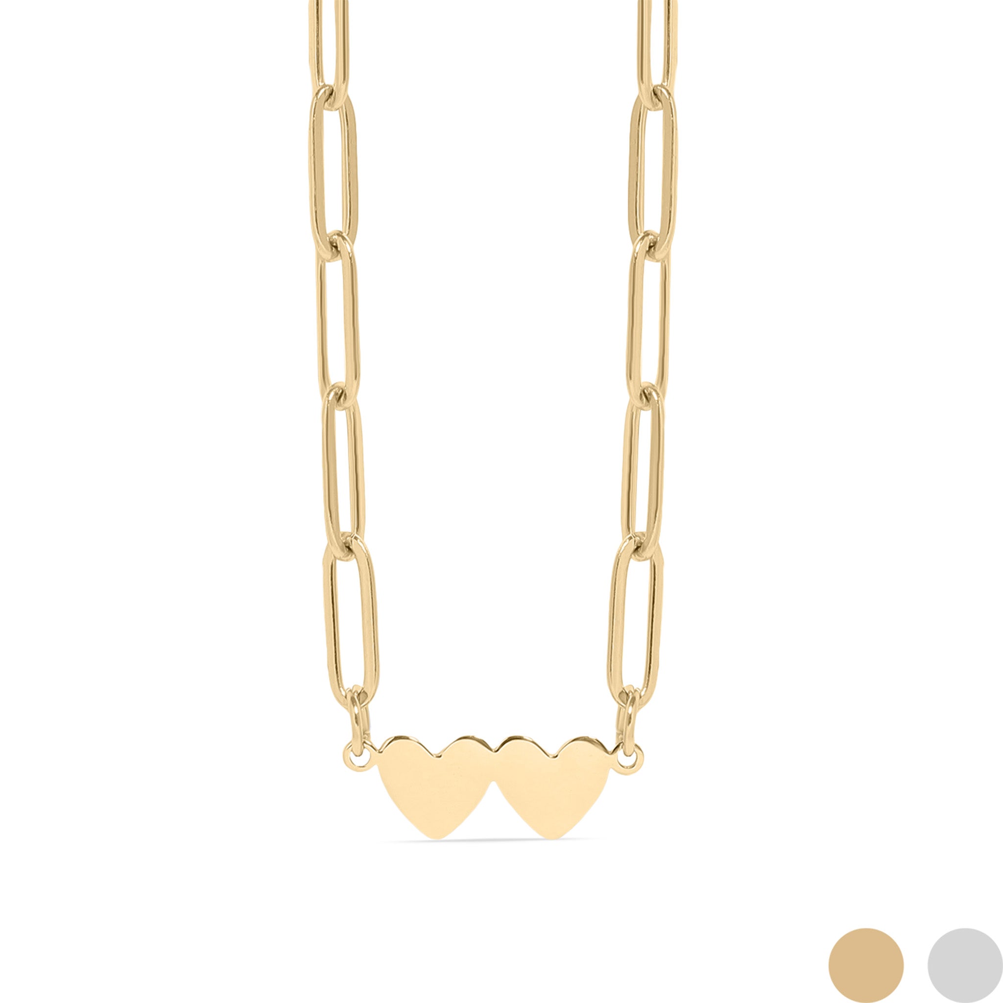 Stainless Steel Engravable 2 Heart Paperclip Necklace / SBB0351、mySite、dreamappss