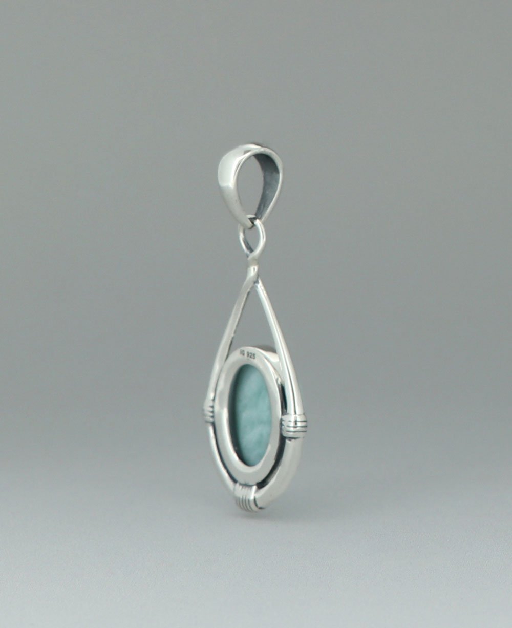 Sterling Silver Larimar Oval Pendant with Teardrop Twist Frame、mySite、topwebapps