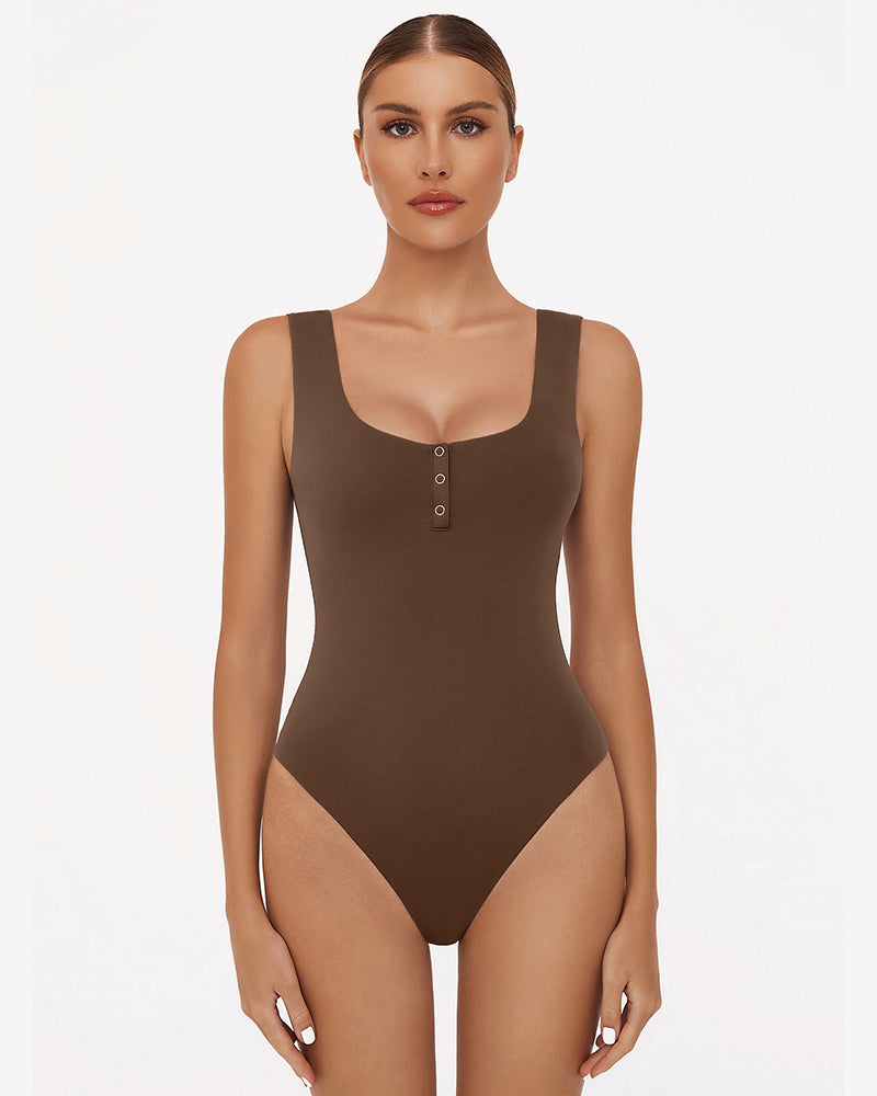 Button Down Square Neck Sleeveless Bodysuit、mySite、bengalsvssteelers