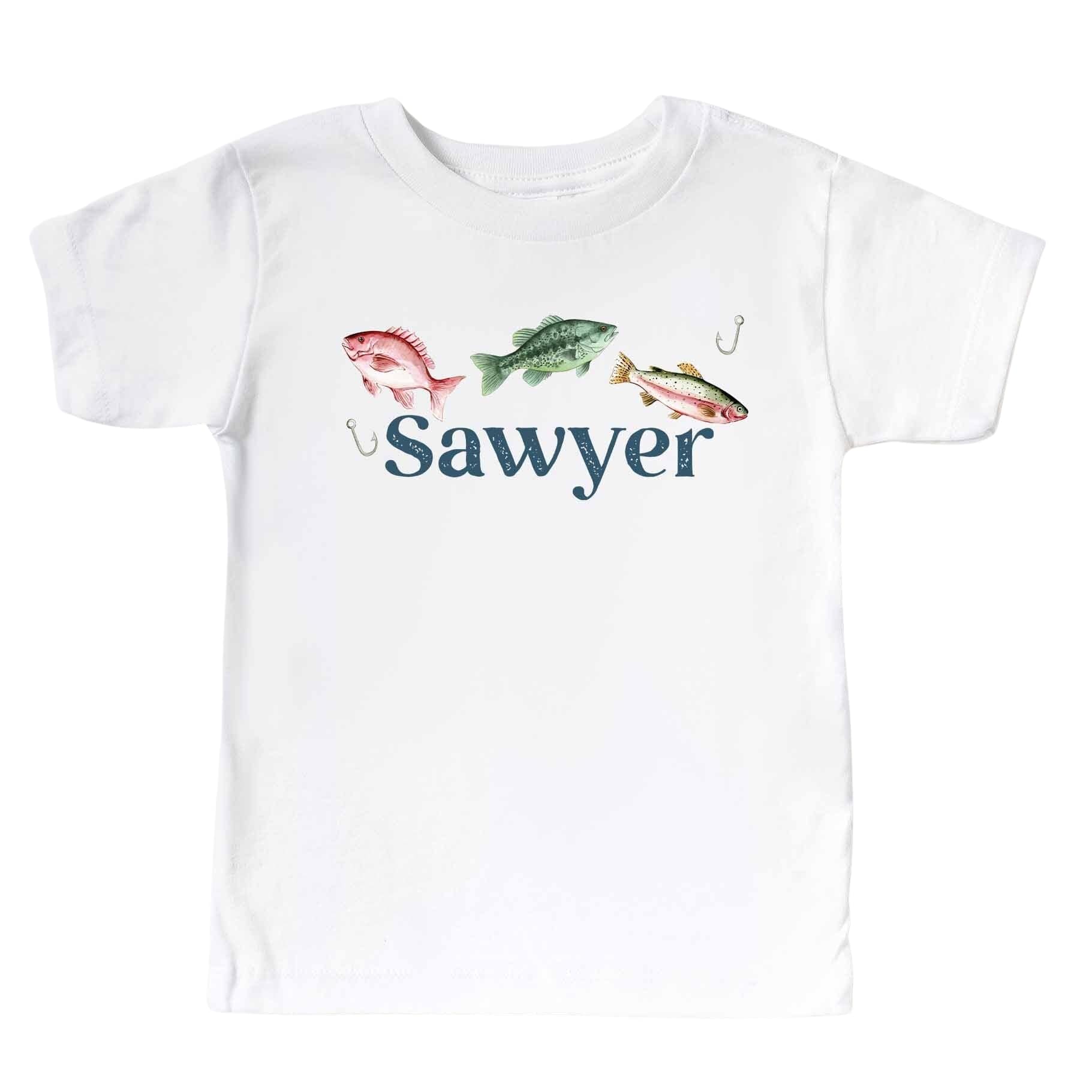  Personalized Gone Fishing Kids Graphic Tee | White、mySite、layawaytickets