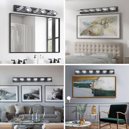 (Same as W1340103890/L2007) 39" Modern Chrome 6-Light LED Vanity Light, Square Acrylic Lampshades Wall Mount Fixture for Bathroom, Mirror Lighting、、eastwooduniform