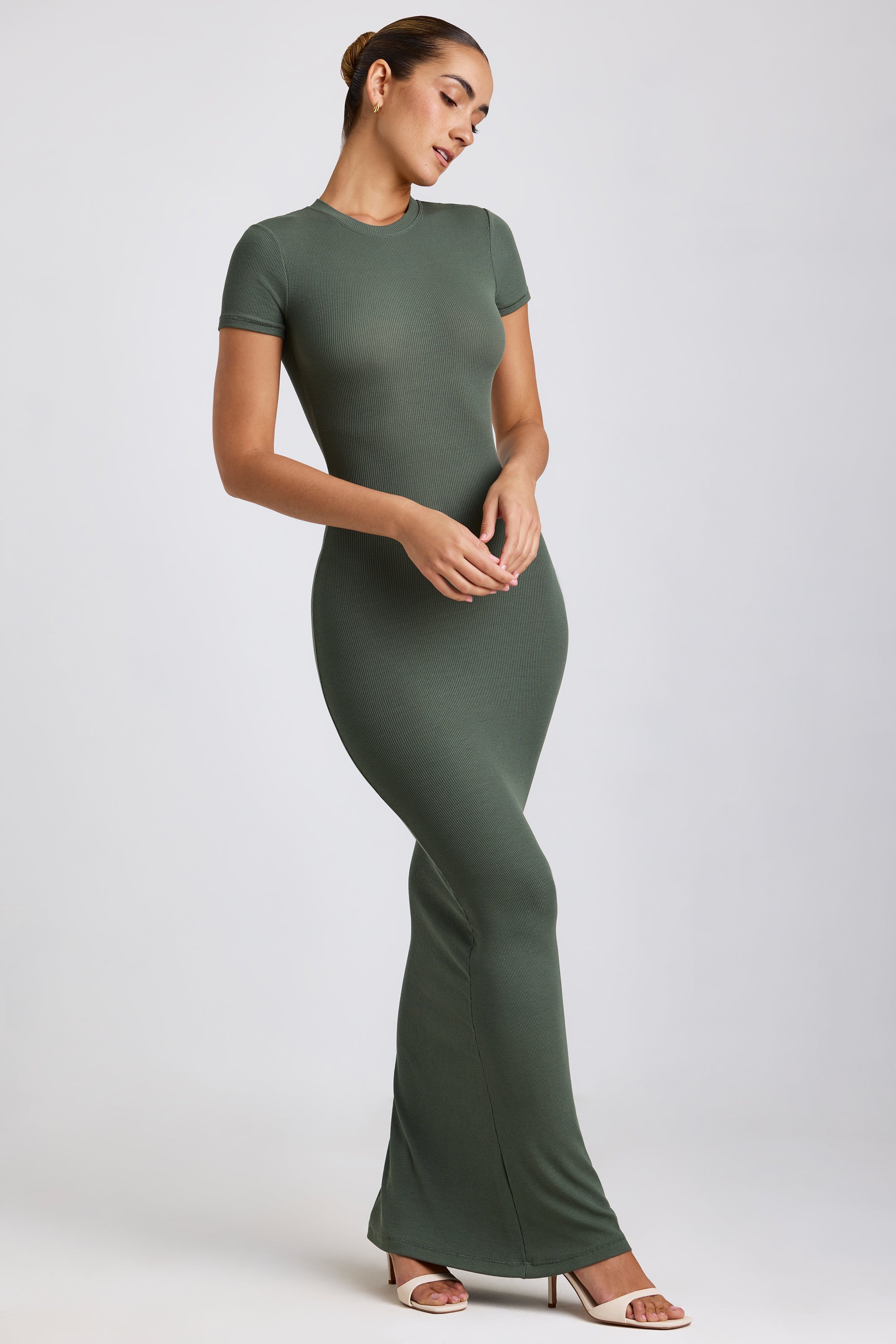 Ribbed Modal Maxi Dress in Khaki Green、mySite、solidvoid
