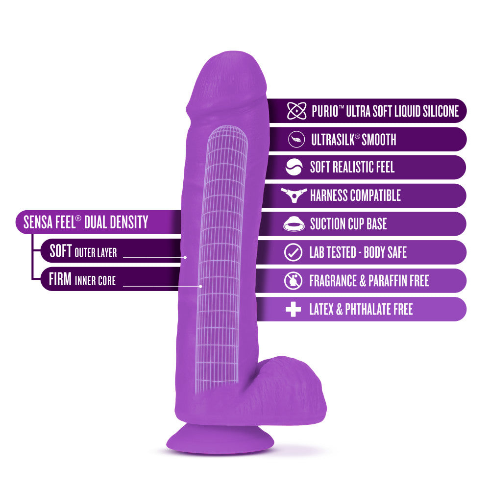 Neo Elite By Blush® | Neon Purple: 11.5-Inch Long Dildo - Made with Purio™ Silicone & SensaFeel® Dual Density Realistic Technology、mySite、bottomscart