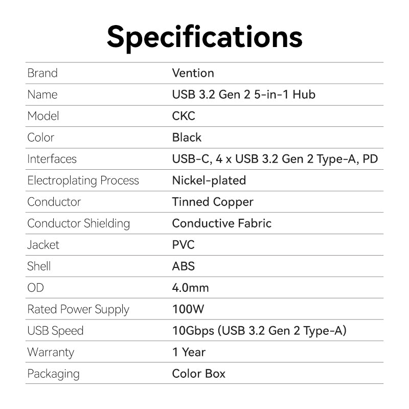 Vention USB-C to USB 3.2 Gen 2 Type-A x 4/PD 10G Hub 0.15M Black、mySite、fannypackpong