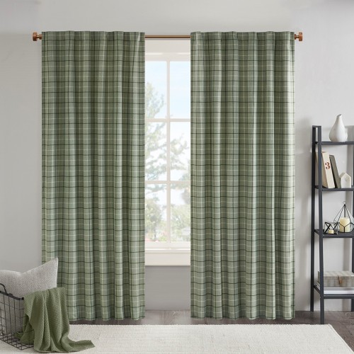 Plaid Rod Pocket and Back Tab Curtain Panel with Fleece Lining Brown 50x84"、、eastwooduniform