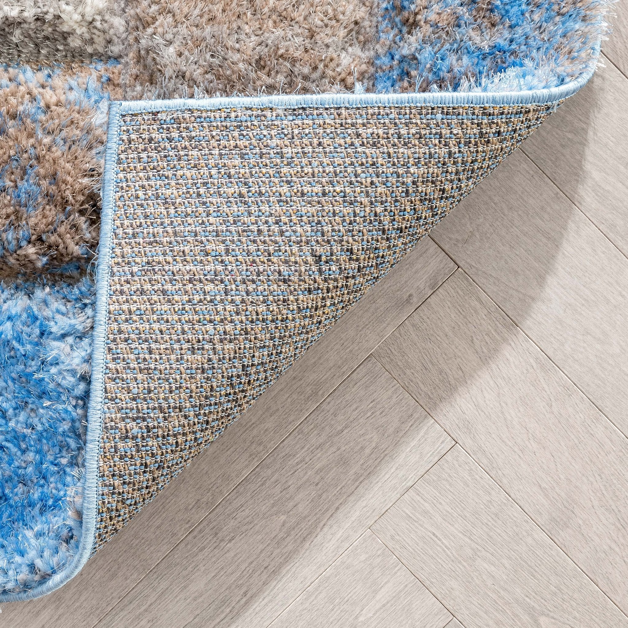 Kenzo Retro Geometric Pattern 3D Textured Shag Grey Light Blue Rug、mySite、gigharbornorthrealestate