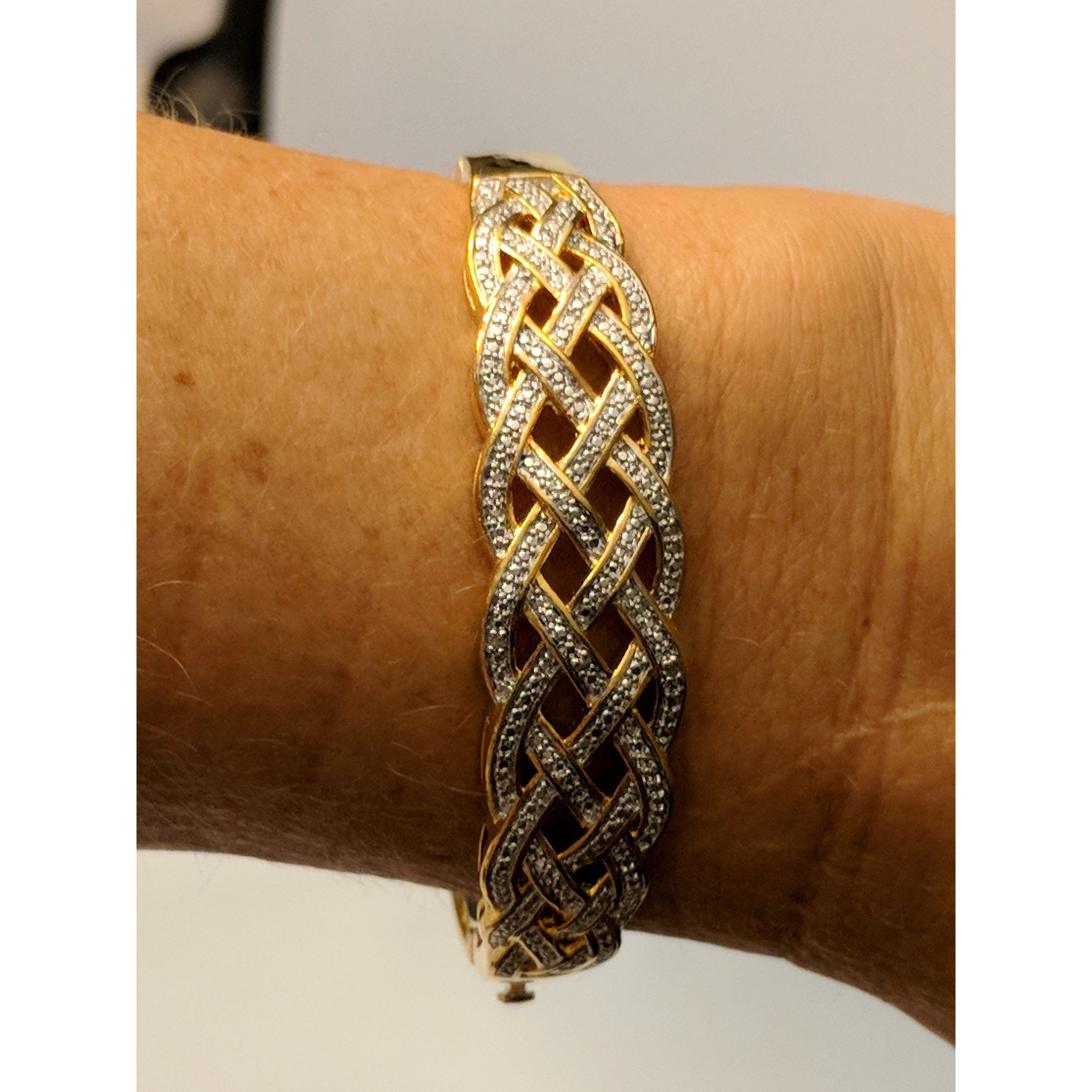 Natural Diamond Basket Weave Gold Plated Bangle Bracelet with REAL Diamonds! Very Affordable!、mySite、g9winljtr