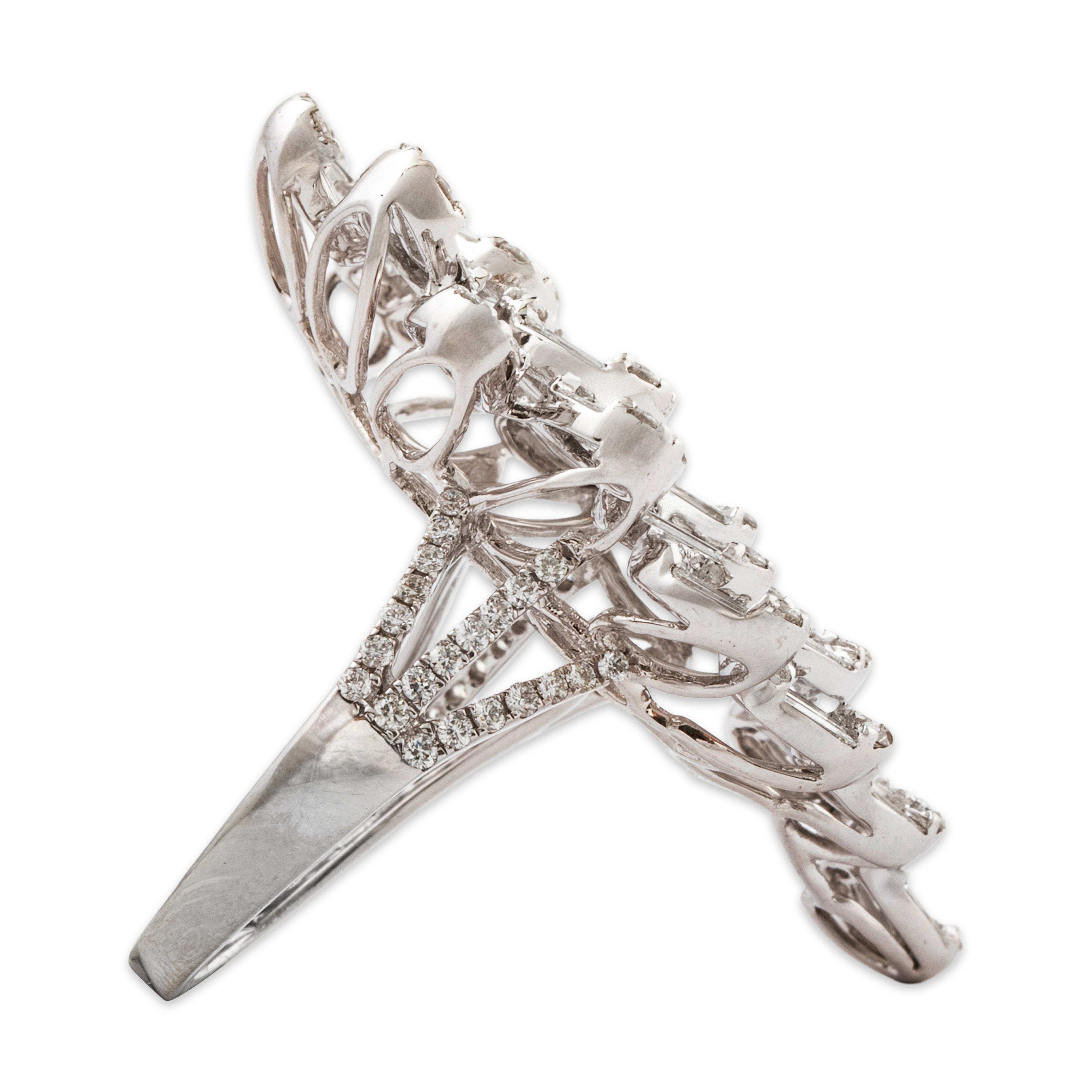 Large Avant Garde 18k White Gold 3.27cttw Diamond Abstract Floral Sprays Ring 7、mySite、hinf8tx79