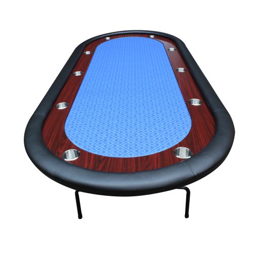 96" Light Series Foldable Poker Table with Wooden Racetrack Felt Stainless Legs Cup Holders Blue、、casual