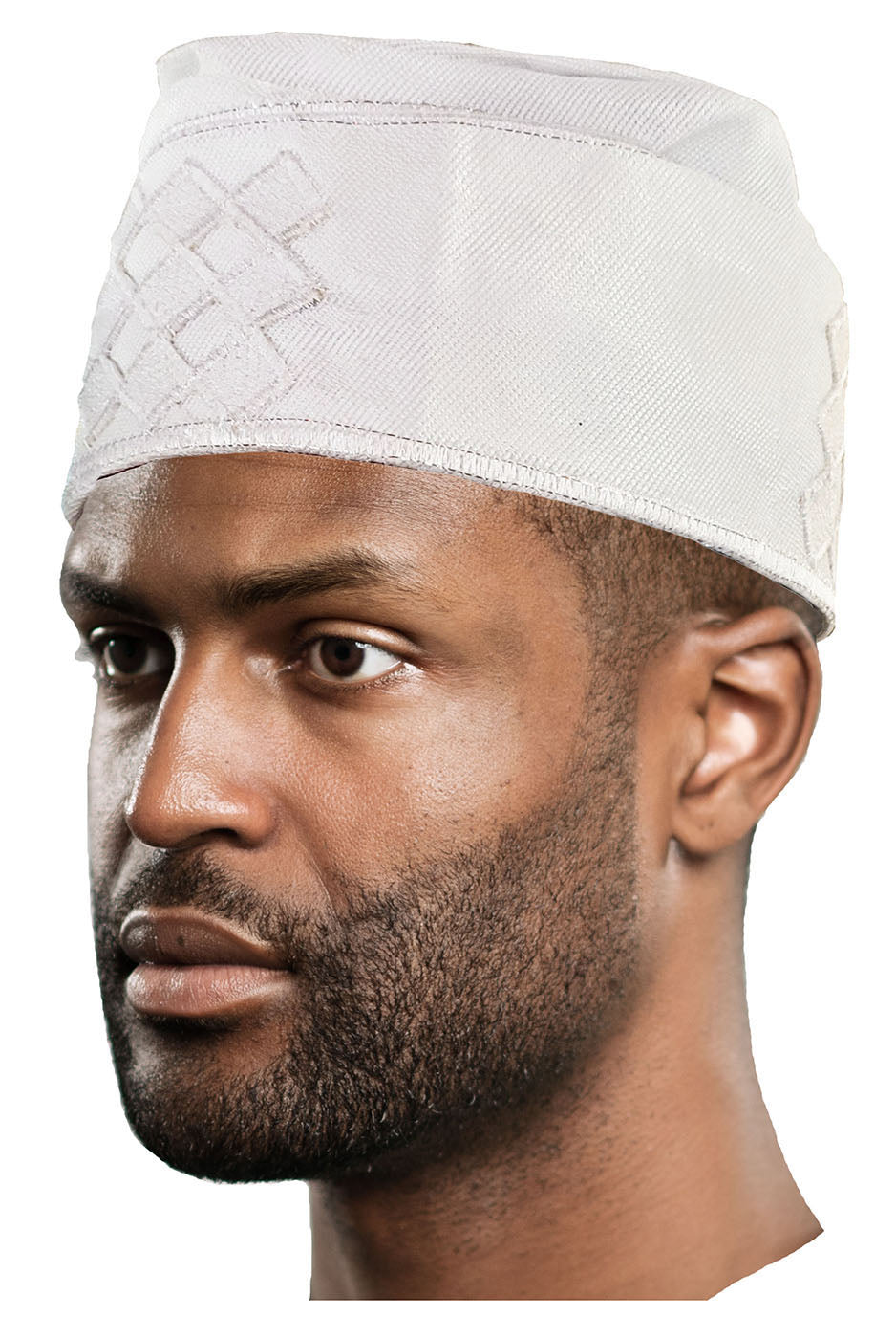 White Embroidered African Hand woven Aso Oke Yoruba Hat、mySite、solidvoid