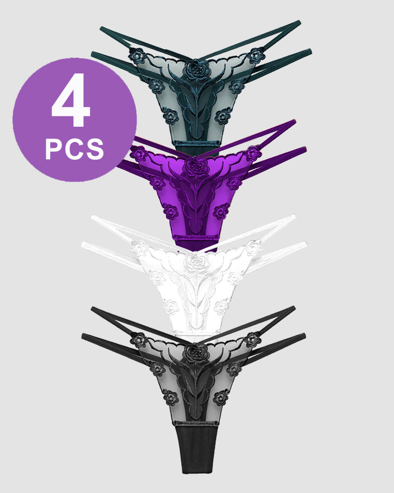 Rose Embroidery Thong Mesh Panties、mySite、bengalsvssteelers