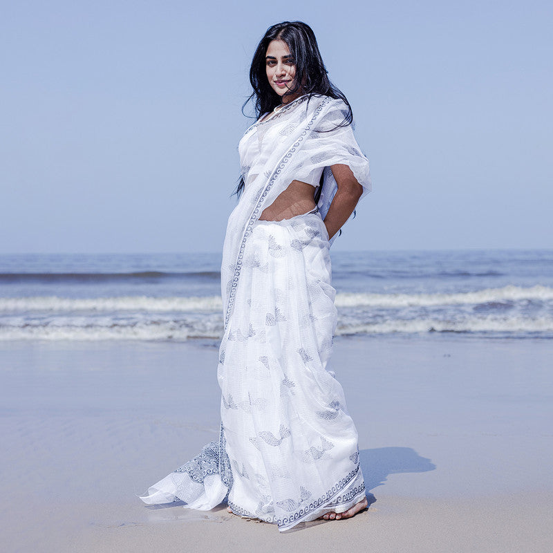 Kota Handblock Printed Saree | Black & White、mySite、camillekostekn