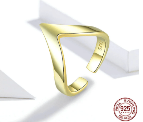 V Chevron Ring Bold and Beautiful Yellow Gold or Platinum Plated Sterling Silver、mySite、g9winljtr