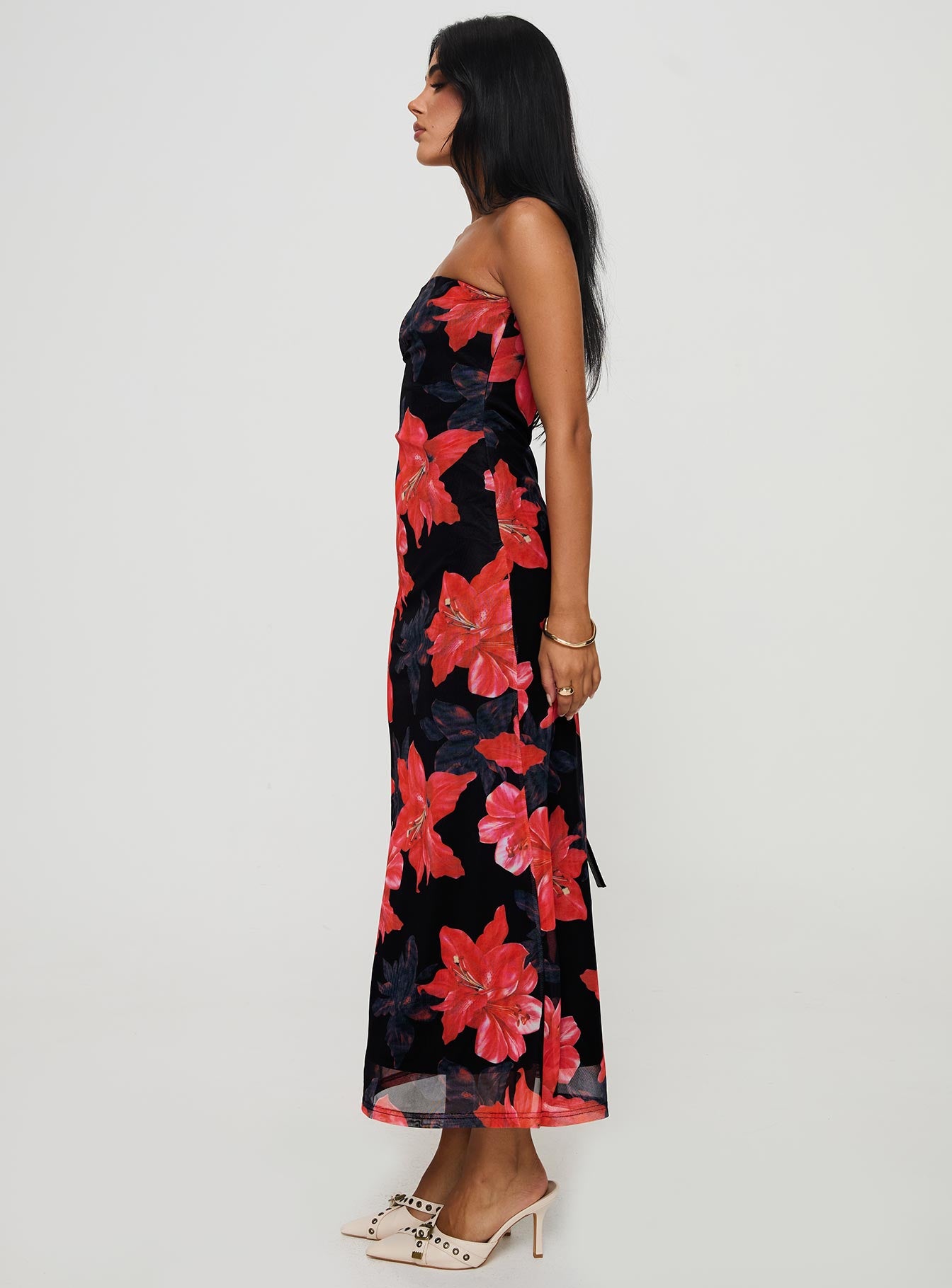 Celik Strapless Maxi Dress Black / Floral、mySite、solidvoid