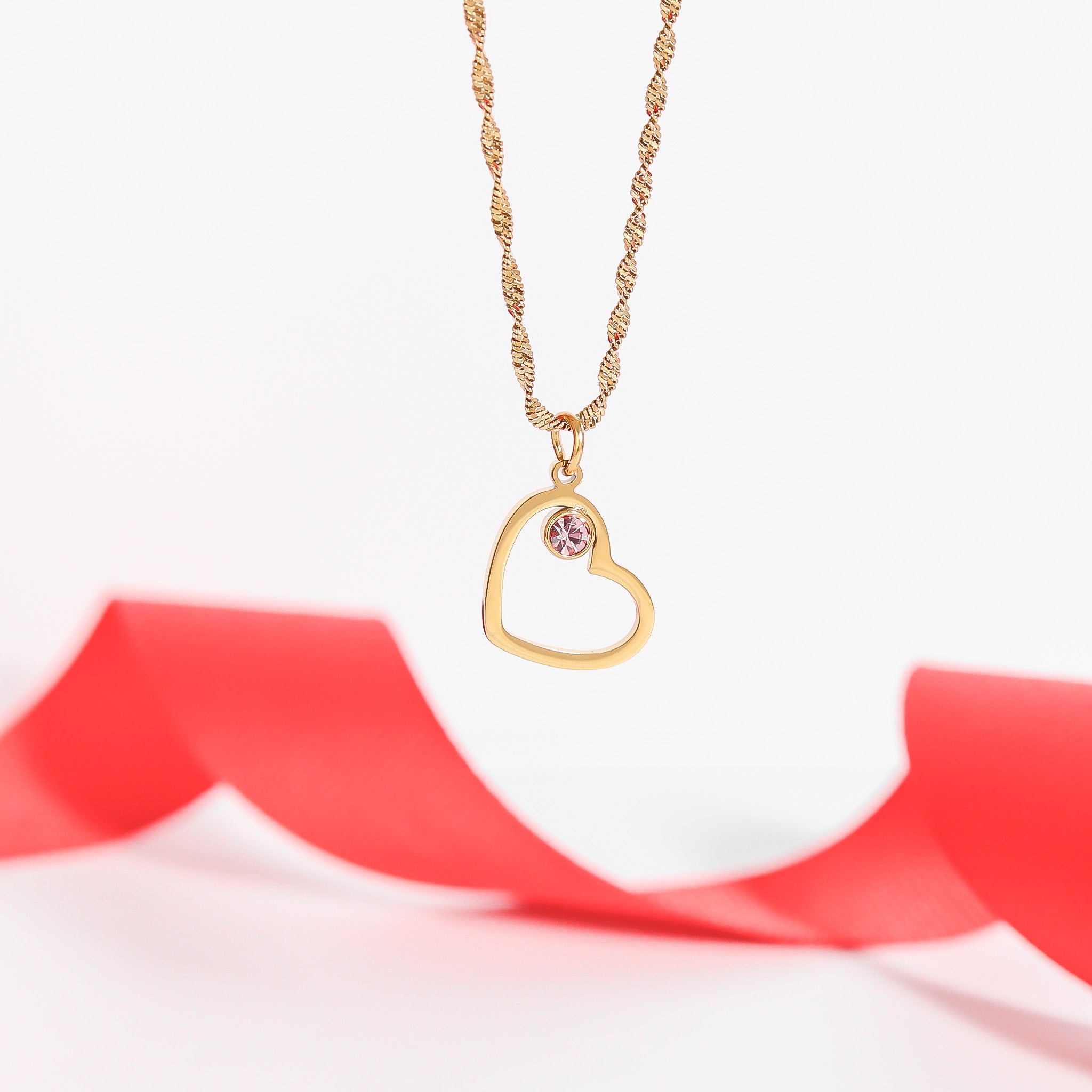 18K Gold PVD Stainless Steel Birthstone Heart Charm / PDL0219、mySite、dreamappss