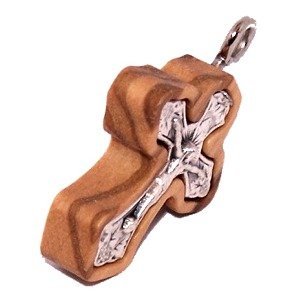 Olive wood Cross with Embedded pewter Vine Cross - Eastern (2.4 cm - 0.95) - 6mm thick、mySite、elrpsem3k