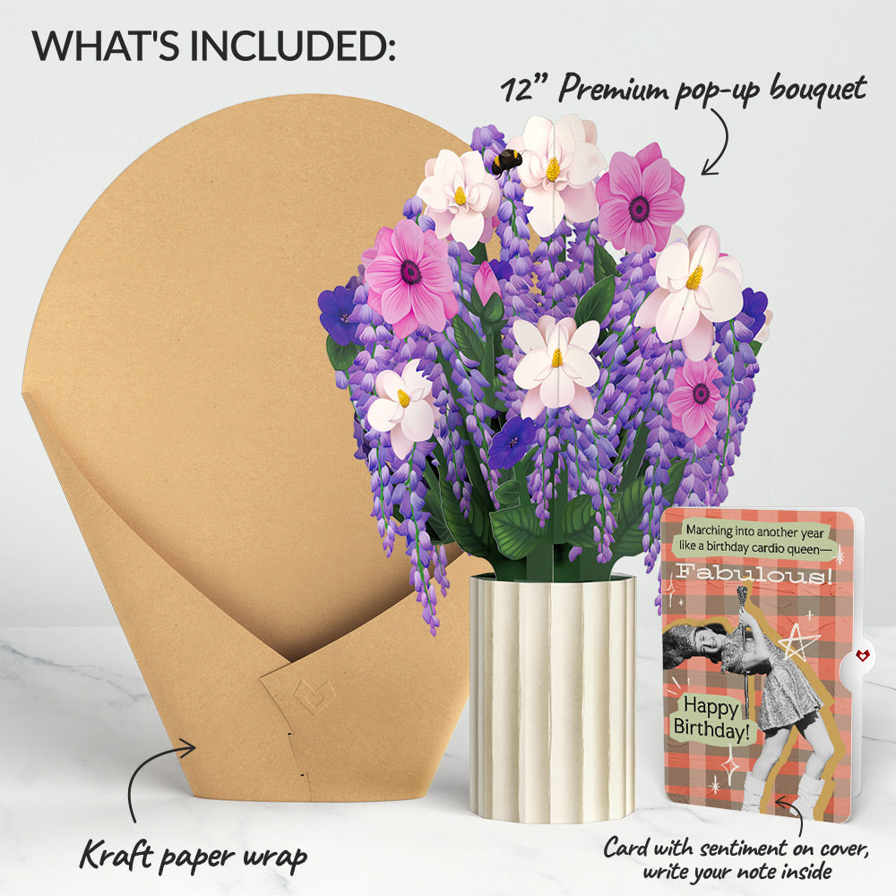 Wisteria Birthday Bouquet and Cardio Queen Sentiment Set、mySite、solidvoid