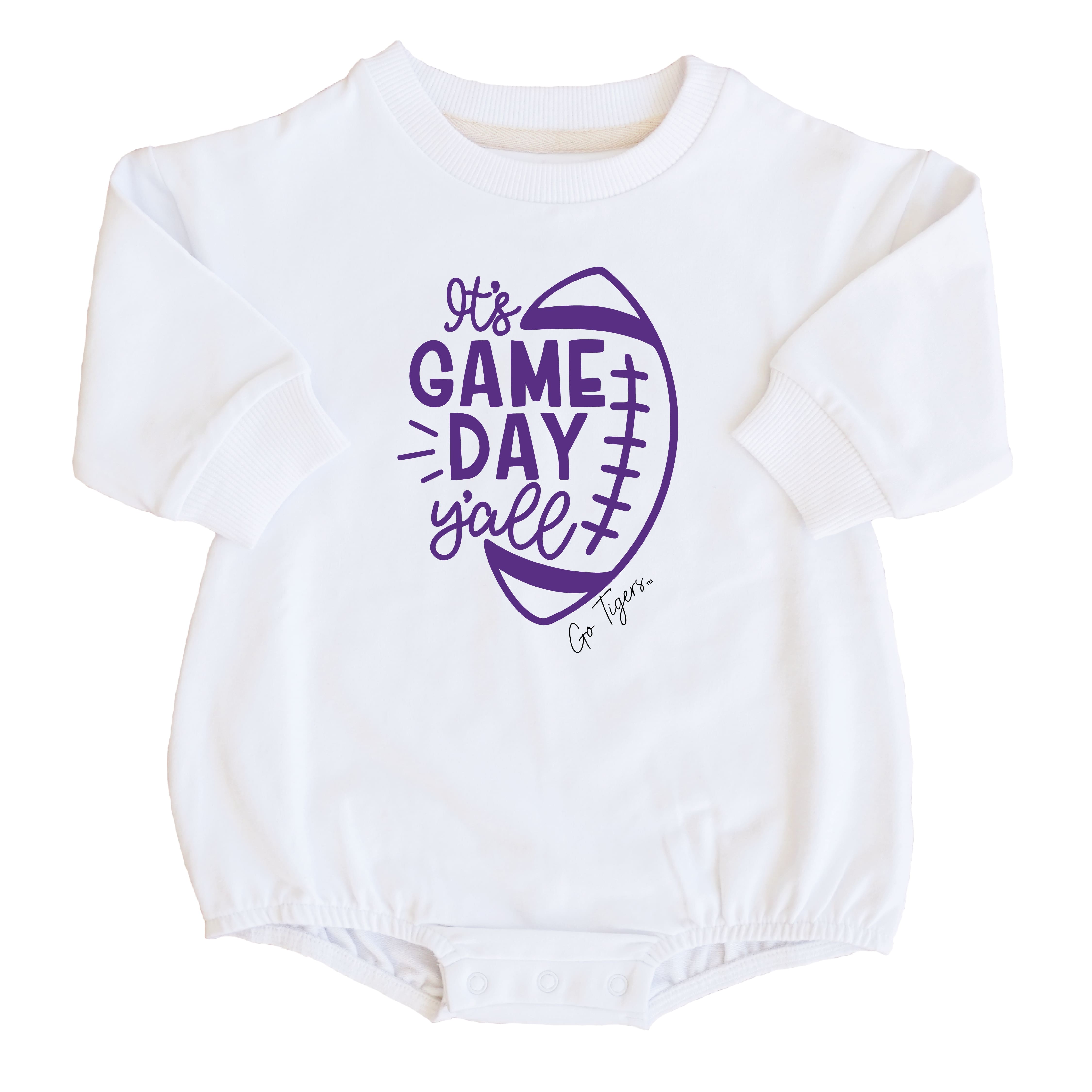  Louisiana State University | Footballs & Bows Graphic Sweatshirt Bubble Romper、mySite、layawaytickets