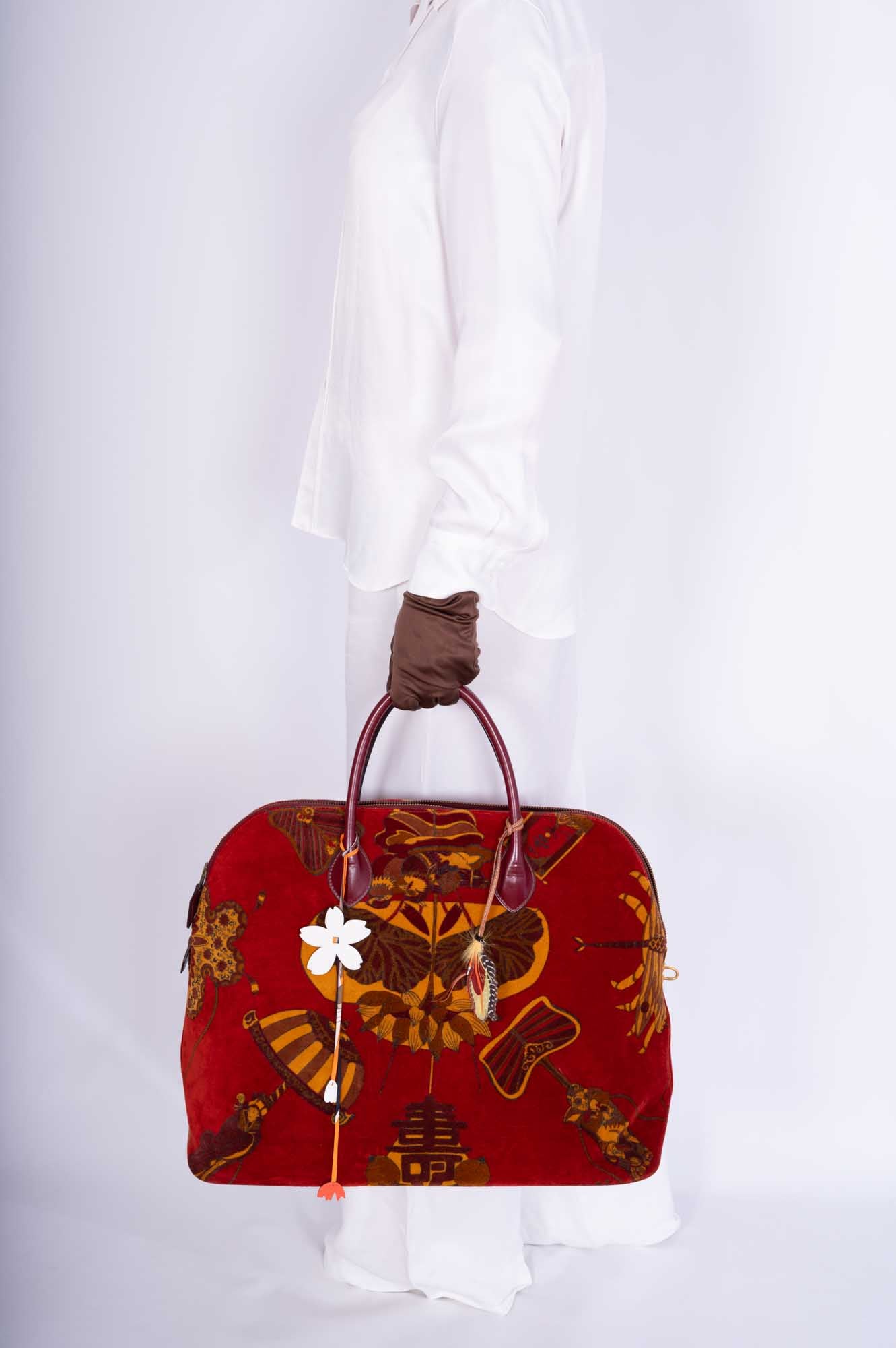 Vintage Hermès Bolide 45 SOIES VOLANTES Rouge H Box and Velvet Travel Bag、mySite、garminoutage.com