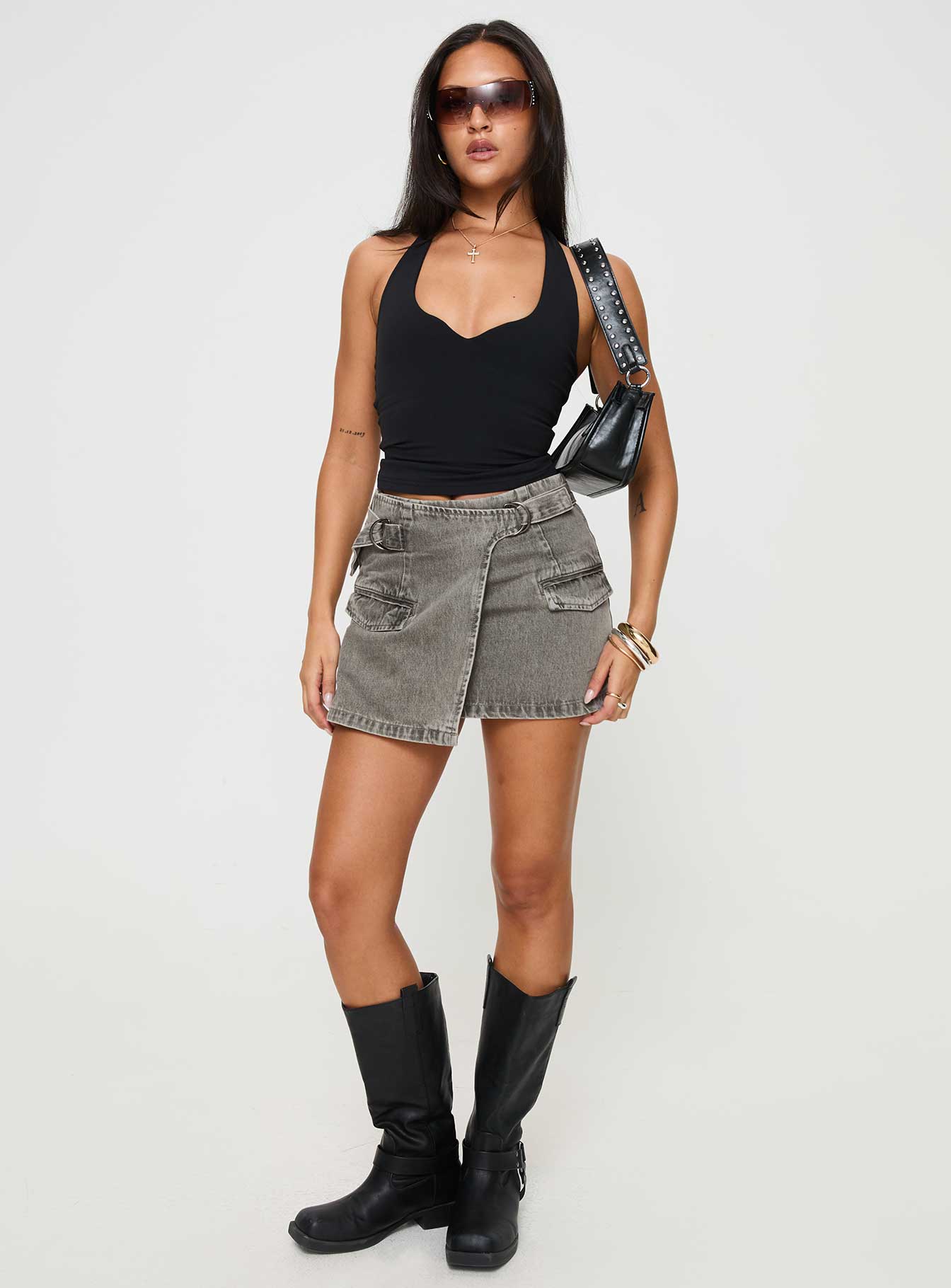 Bambas Wrap Denim Mini Skirt Washed Green、mySite、solidvoid