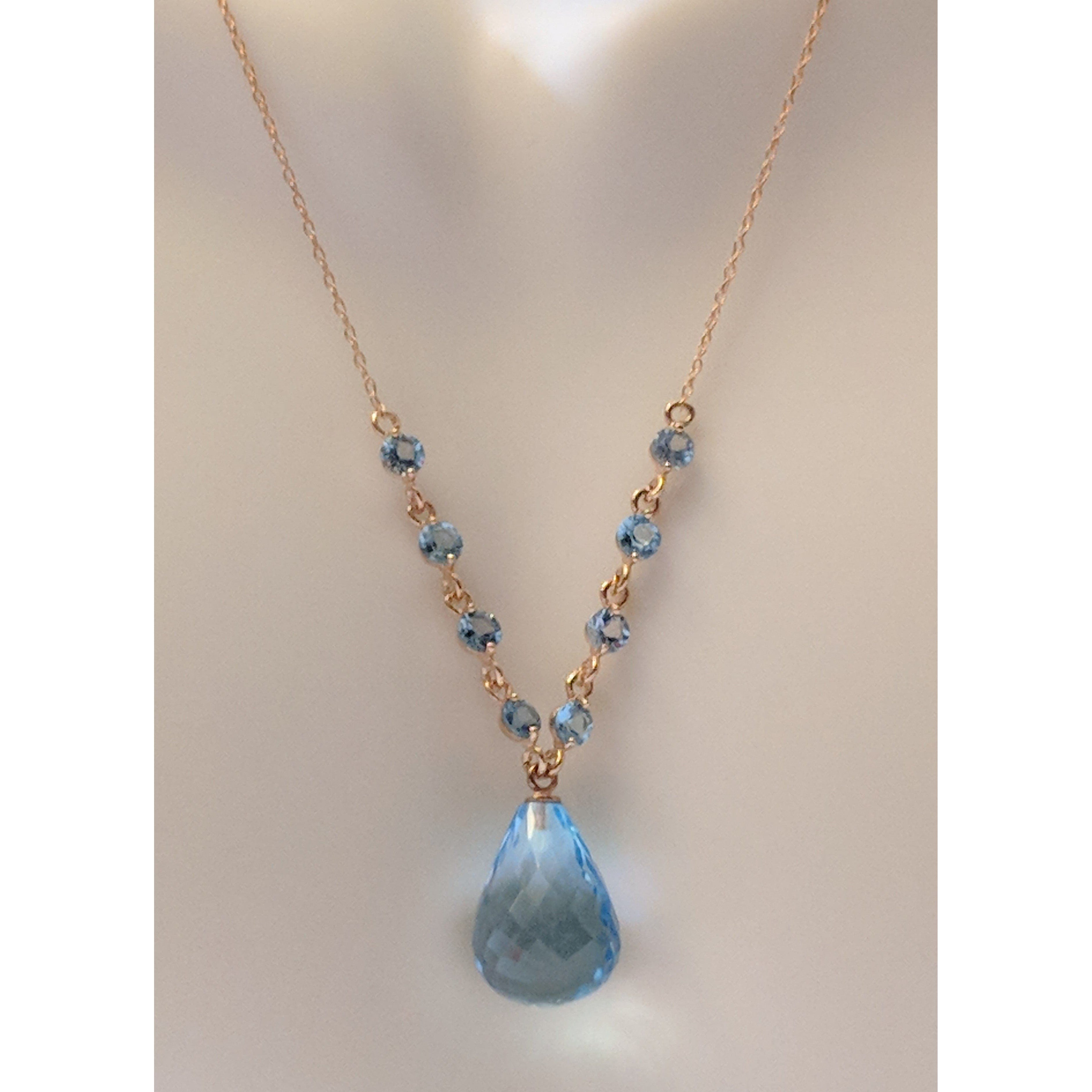 Blue Topaz Briolette with Topaz Accents in 14K Rose Gold 11.3ctw、mySite、g9winljtr