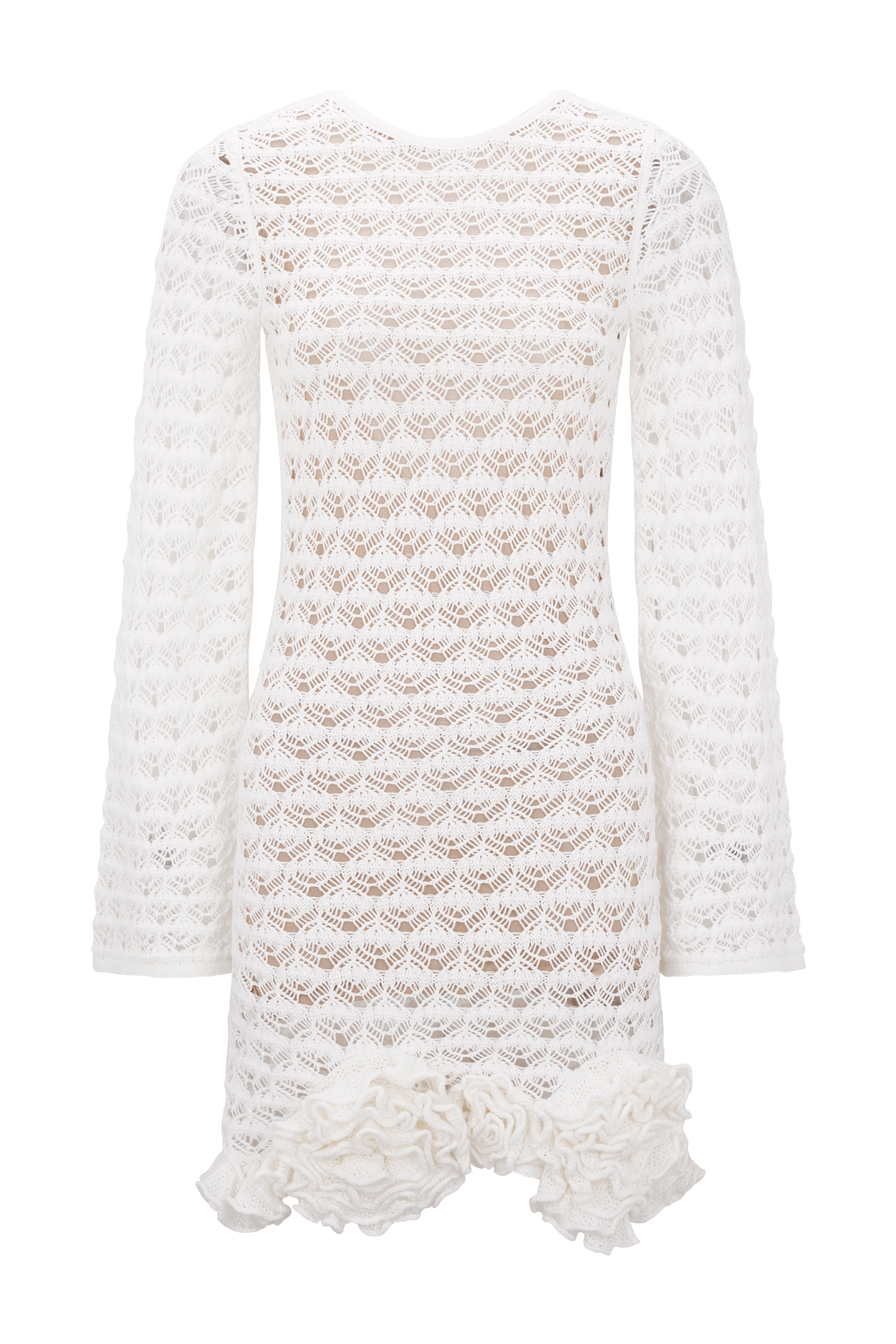 Aileen Ruffle Crochet Mini Dress - Ivory、mySite、solidvoid