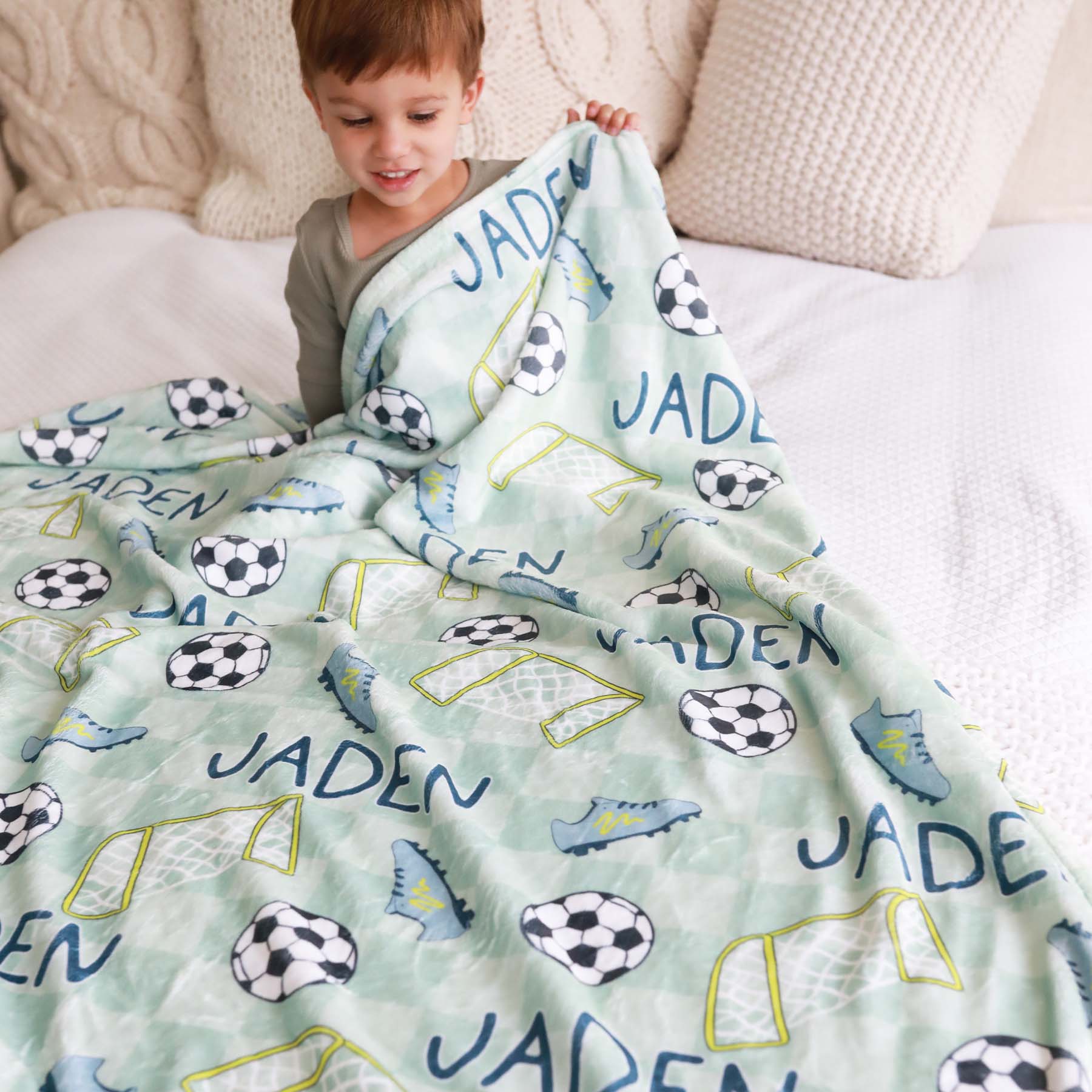  Soccer Star Personalized Kids Blanket | Green、mySite、layawaytickets