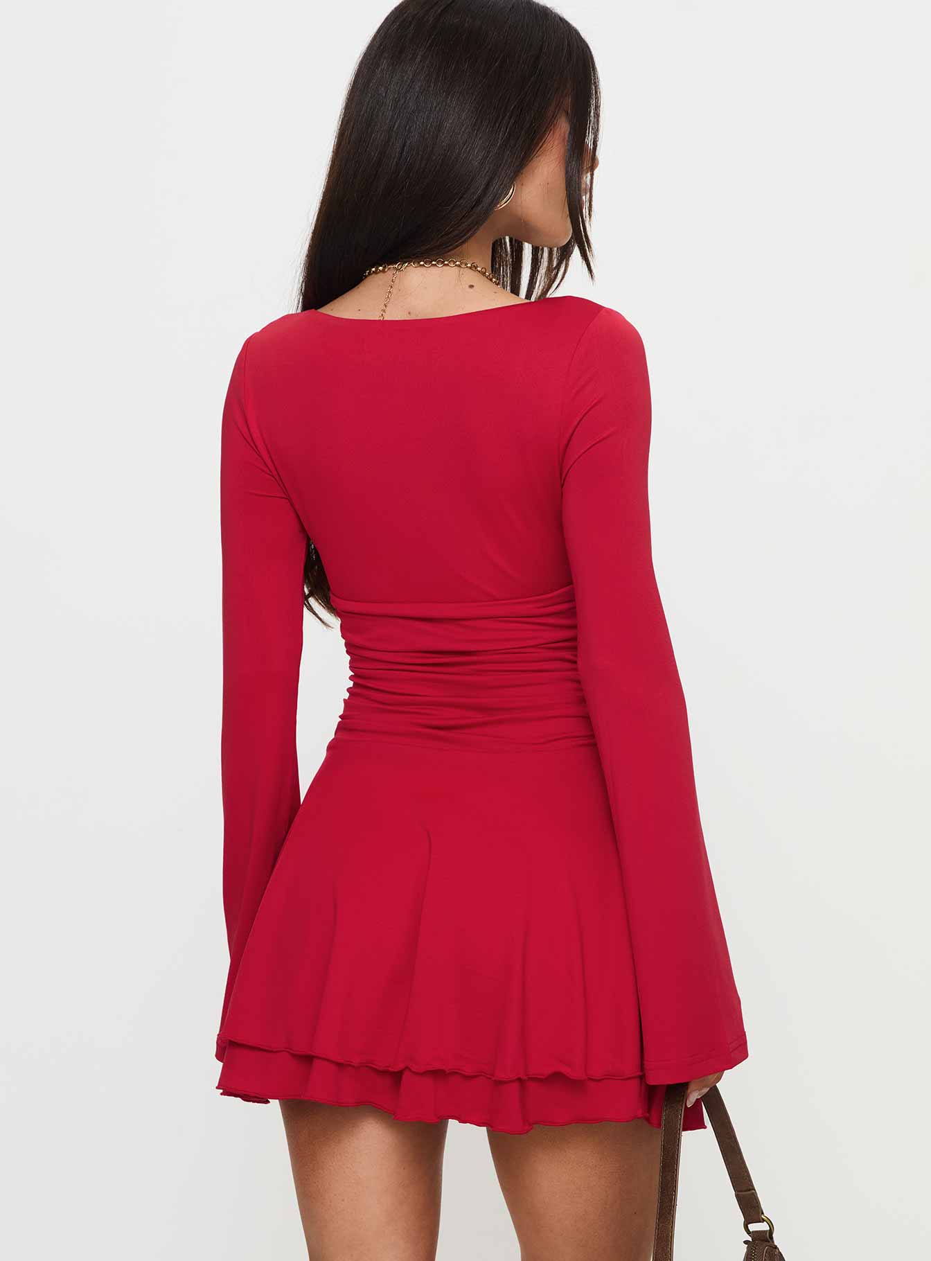 Canino Long Sleeve Mini Dress Red、mySite、solidvoid