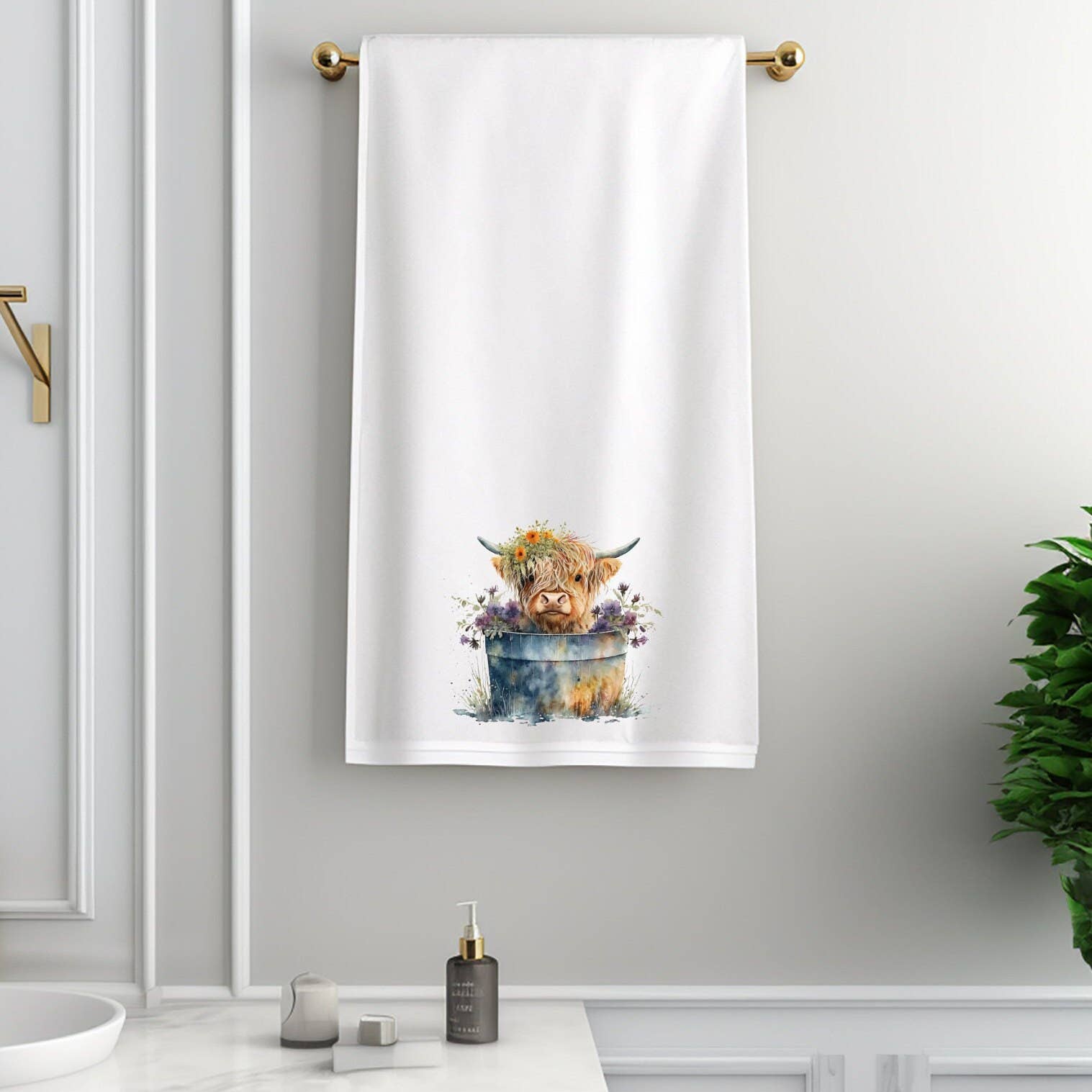 Highland Cow Floral Washtub Terry Cloth Bath Towels for the Cow Lovers!、mySite、g9winljtr