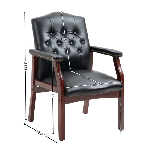 Leather Reception Guest Chairs W/Padded Seat and Arms Ergonomic Mid-Back Office Executive Side Chair for Meeting Waiting Room Conference Office Guest Chairs,Black、、casual