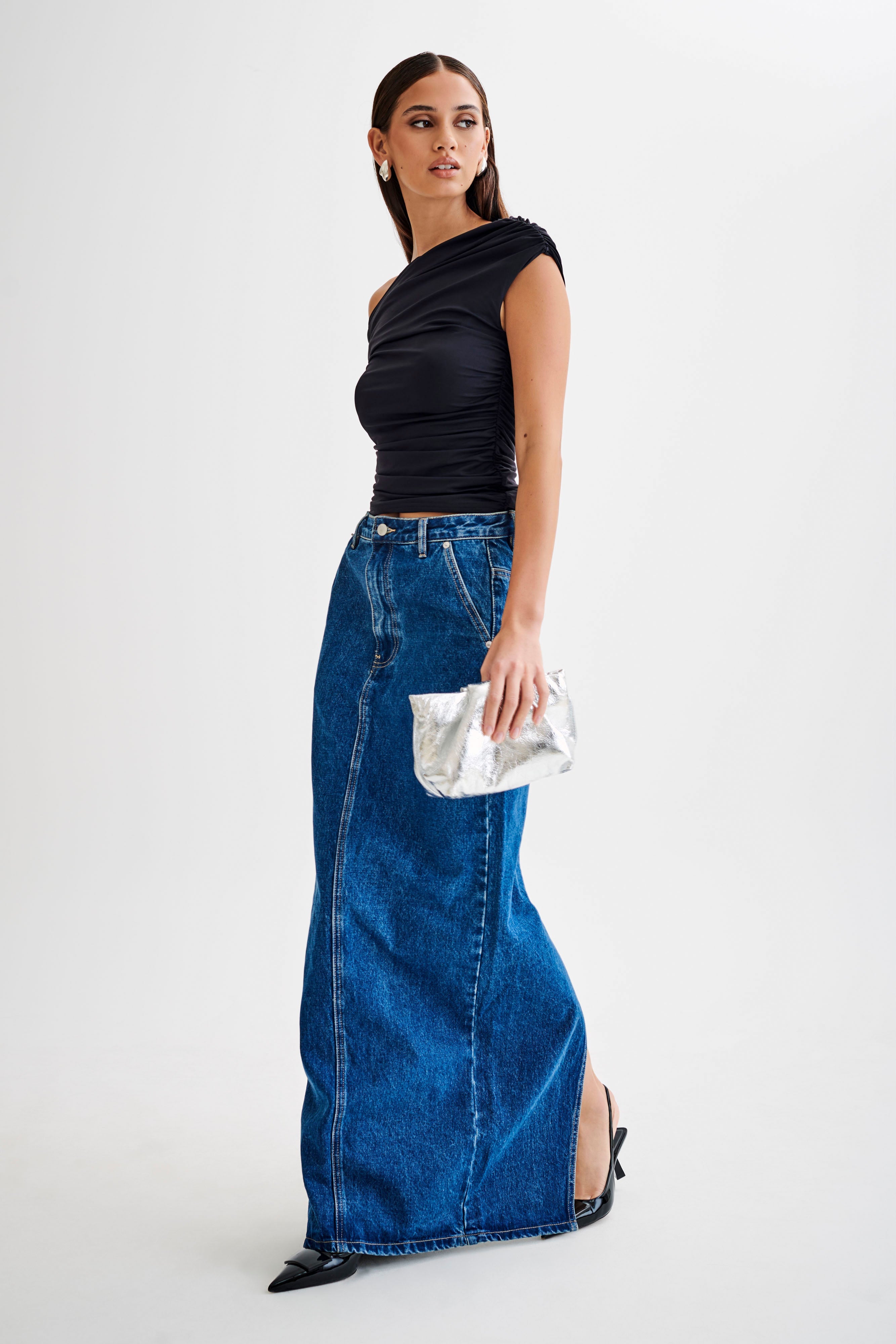 Alayna Slinky Ruched Top - Black、mySite、solidvoid