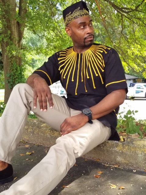 Embroidered Black Panther African Dashiki Shirt-DPBLKP4、mySite、solidvoid