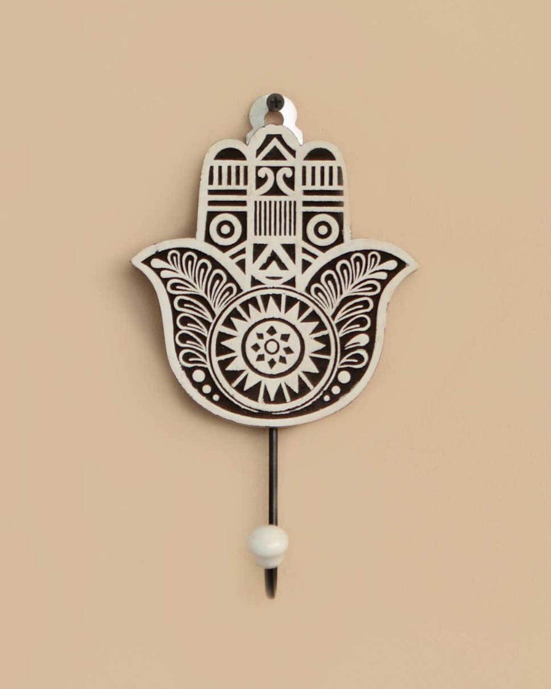 Mango Wood Block Print Design Hamsa Wall Hook、mySite、topwebapps